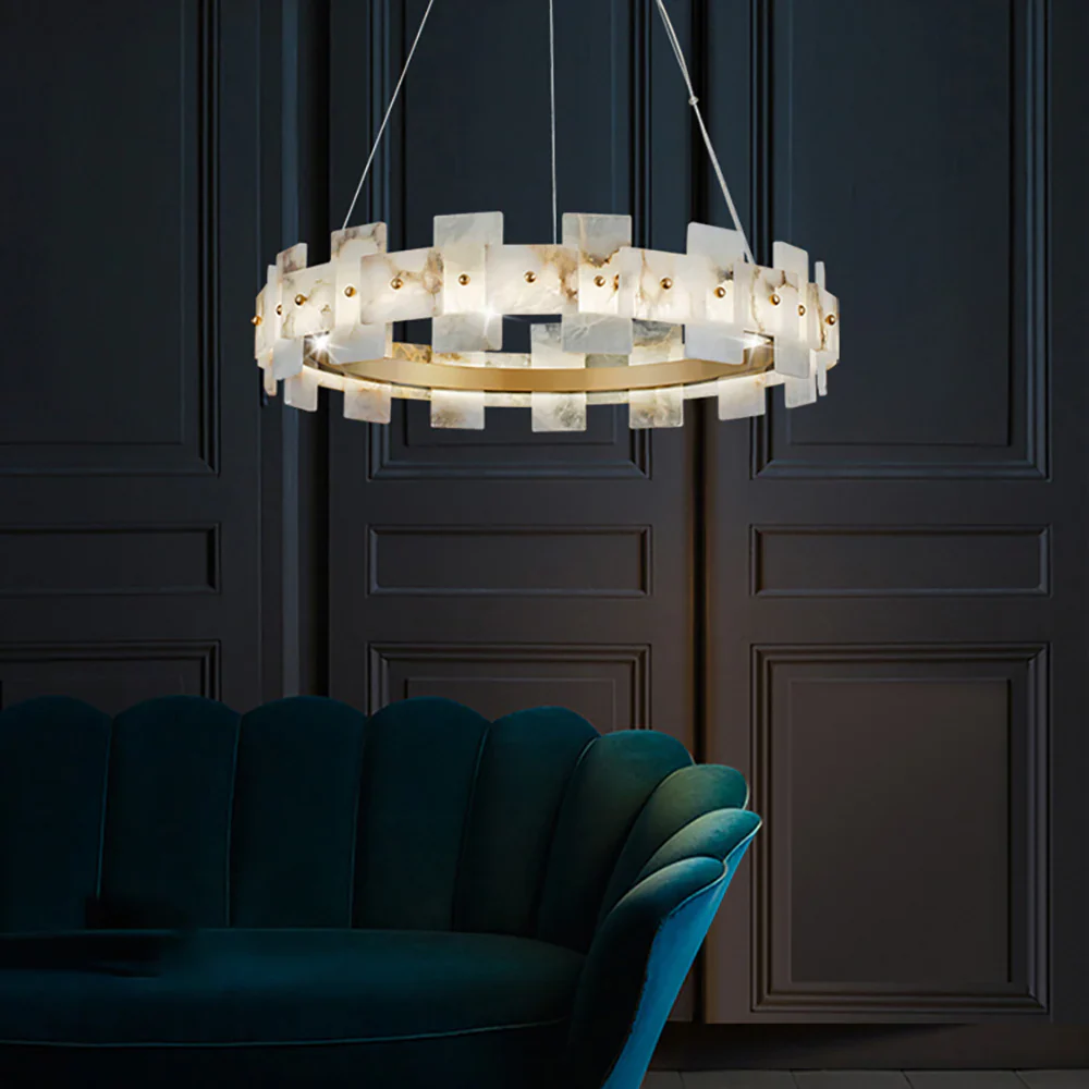 Alabaster Halo Brass Chandelier - Image 13