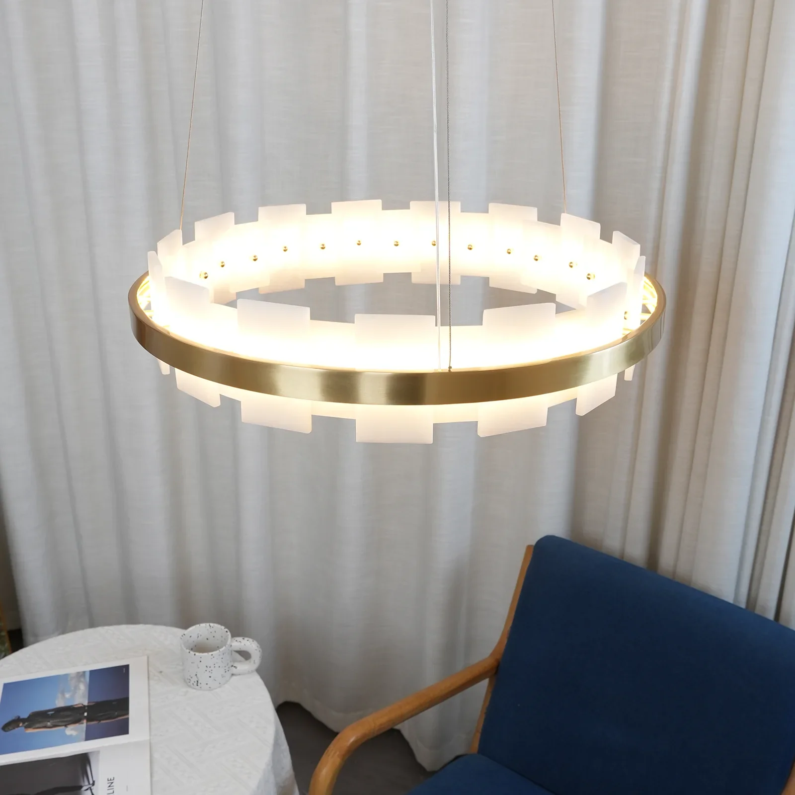 Alabaster Halo Brass Chandelier - Image 2