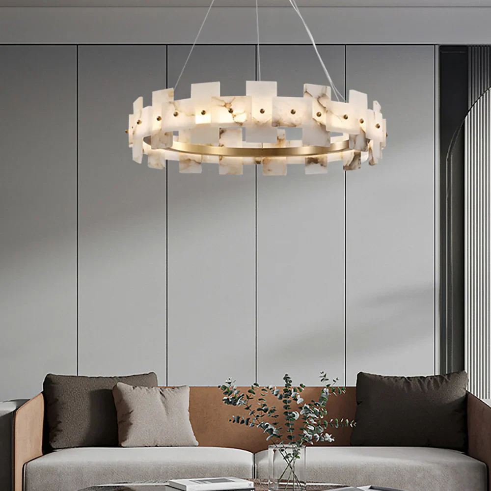 Alabaster Halo Brass Chandelier - Image 3