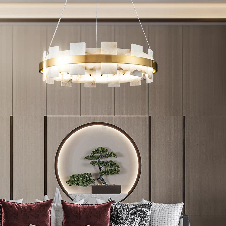 Alabaster Halo Brass Chandelier - Image 4