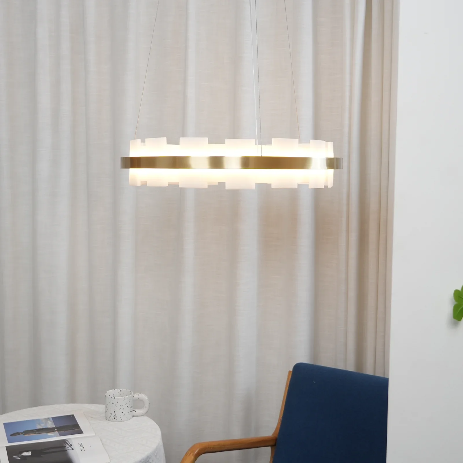 Alabaster Halo Brass Chandelier - Image 7