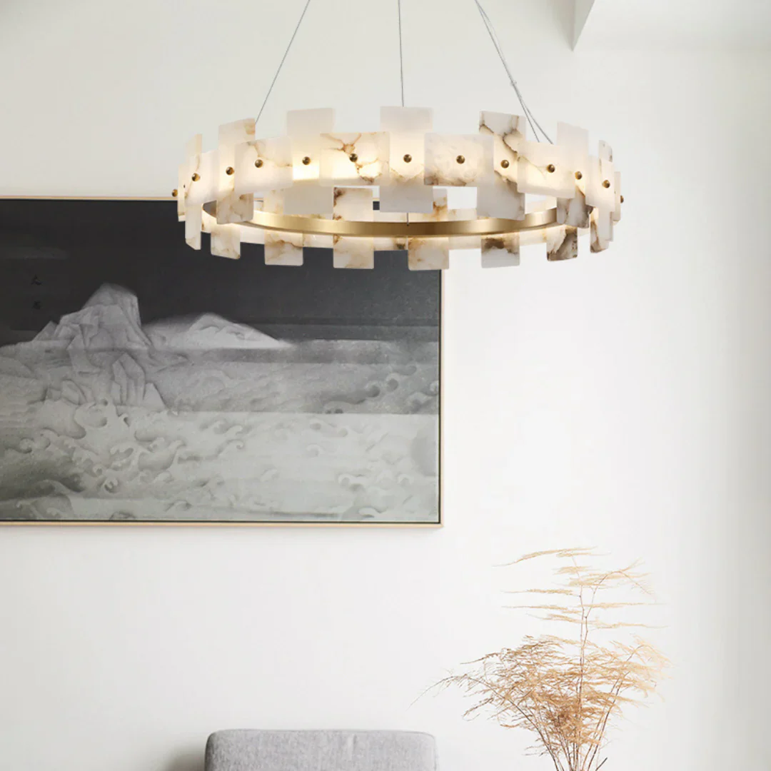 Alabaster Halo Brass Chandelier - Image 9