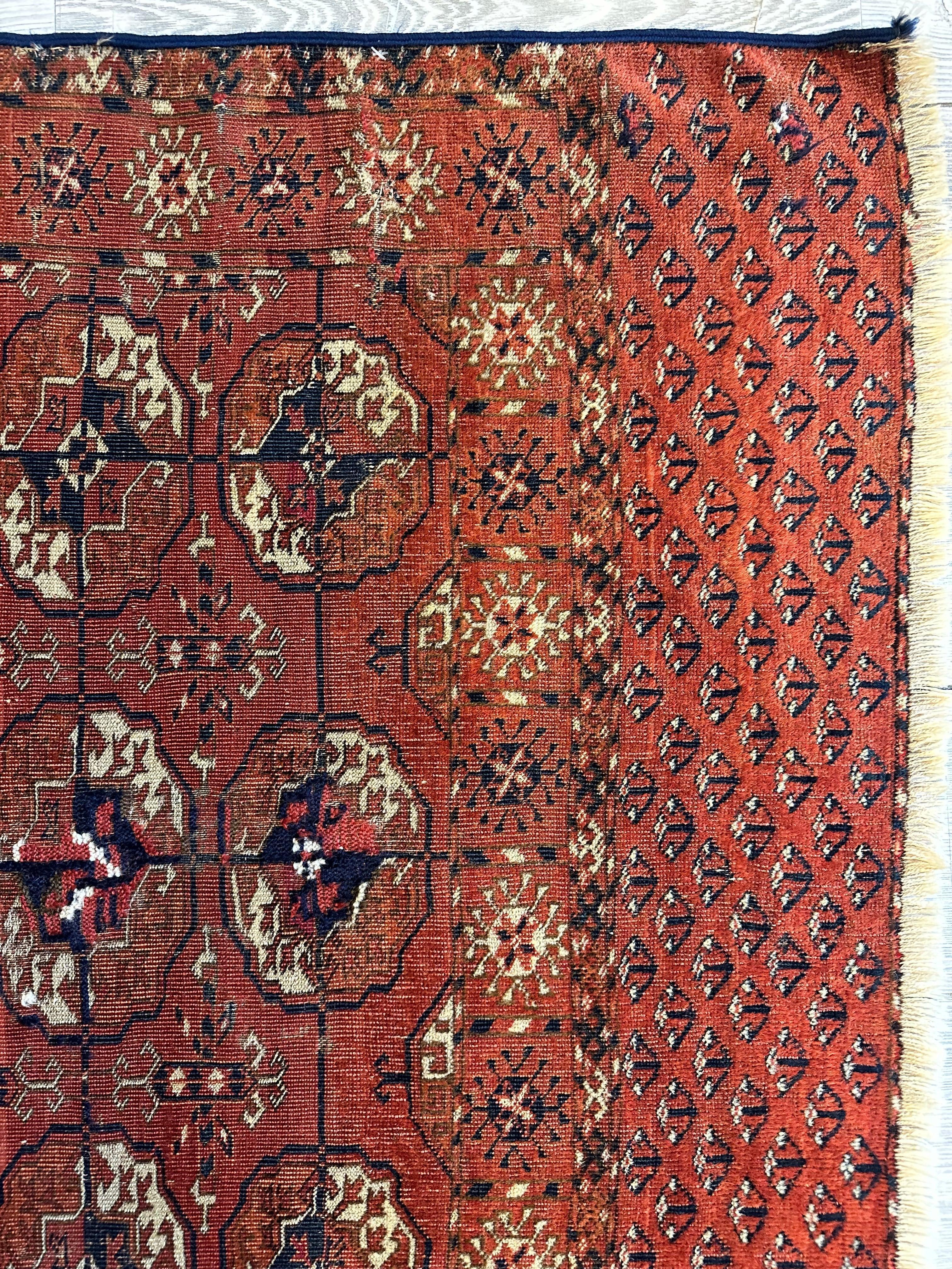 Antique 1880’s Tribal Turkoman Tekke Wedding Rug 3’4” x 4’1” - Image 10