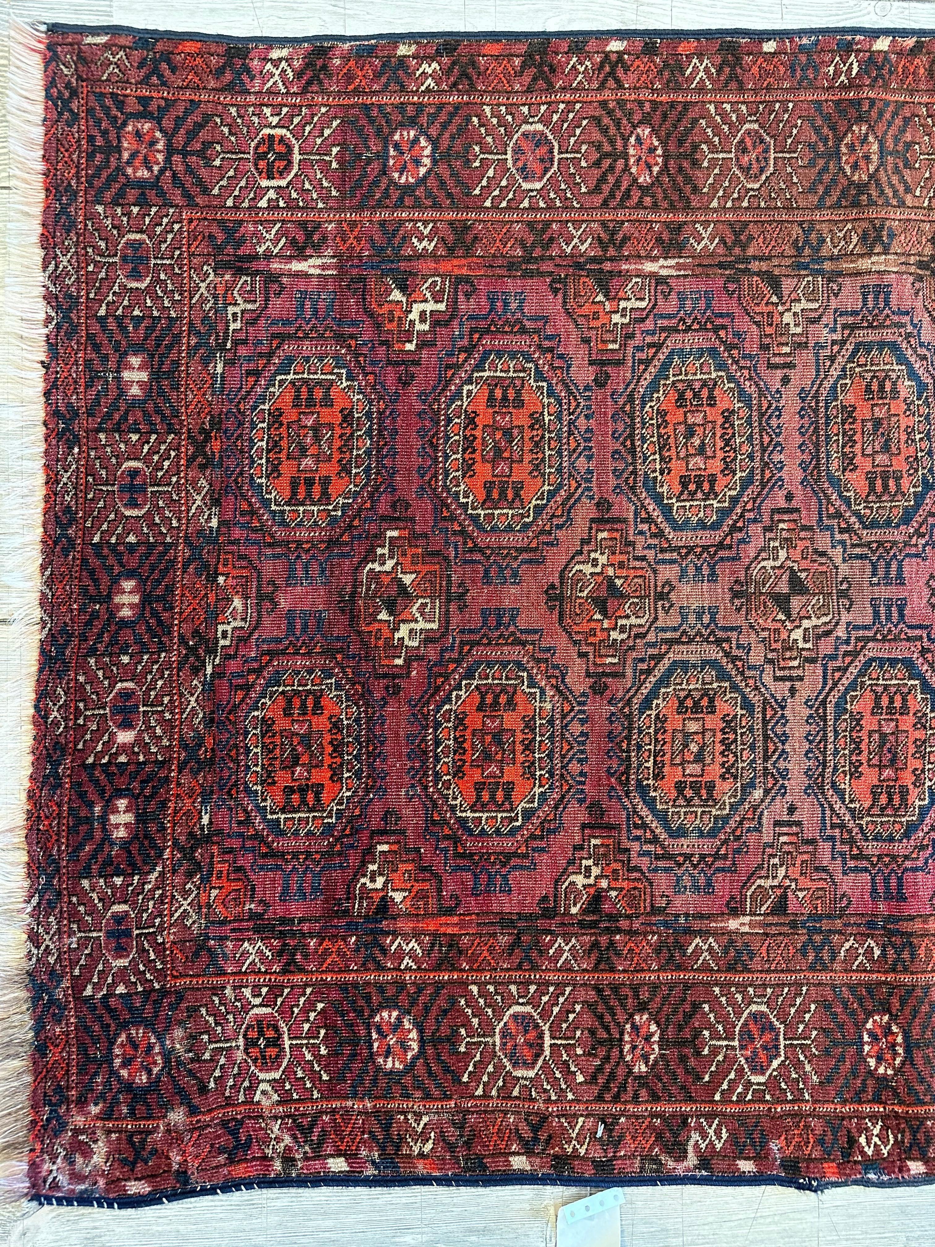 Antique 1910’s Tribal Turkoman Rug 3’ x 4’1” - Image 5