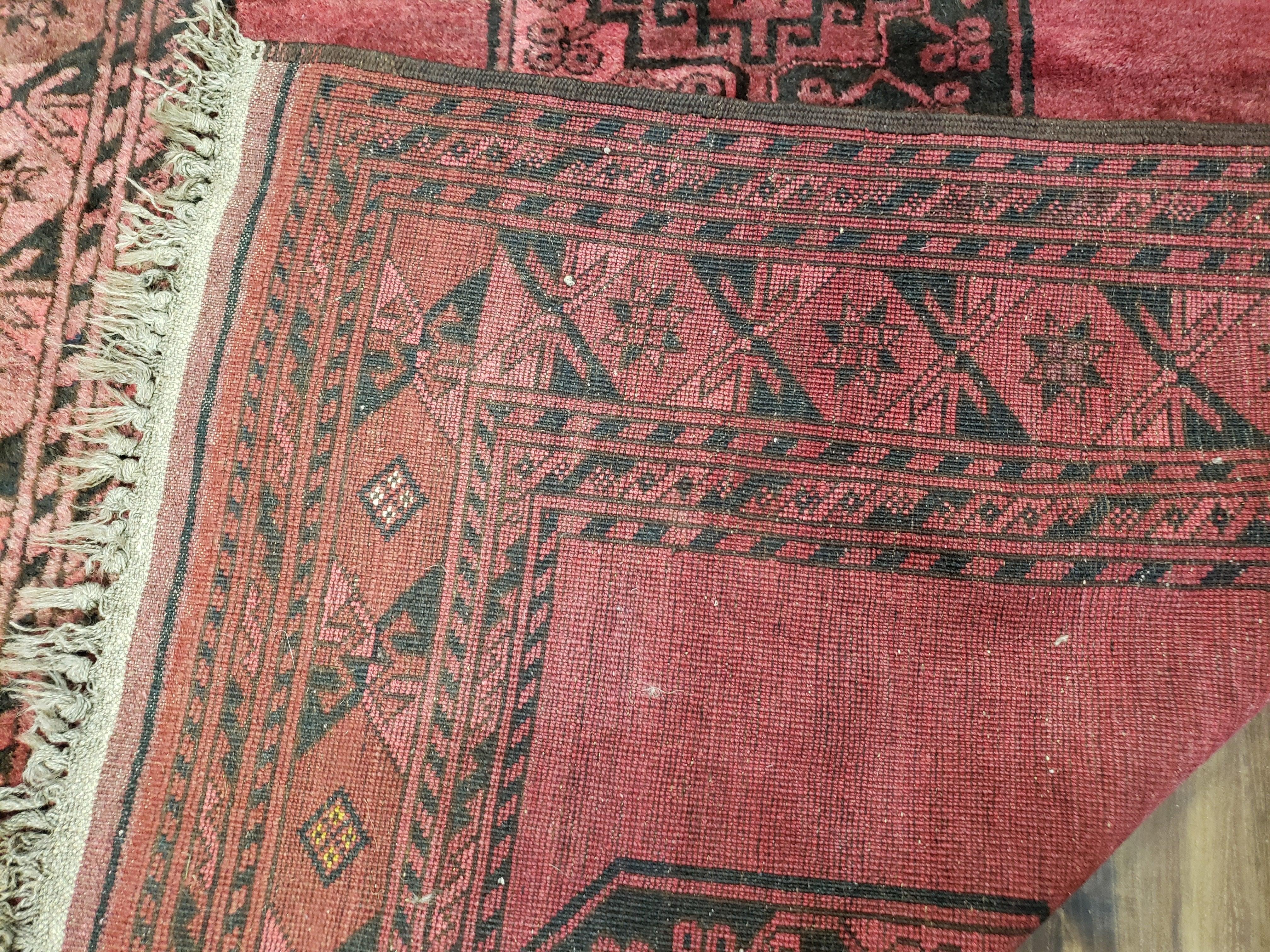 Antique Bukhara Area Rug, Vintage Afghan Bokhara Bashir Rug, 4x6 Hand-Knotted Oriental Carpet, Red & Black Wool Rug, 4' x 5'9 - Image 10