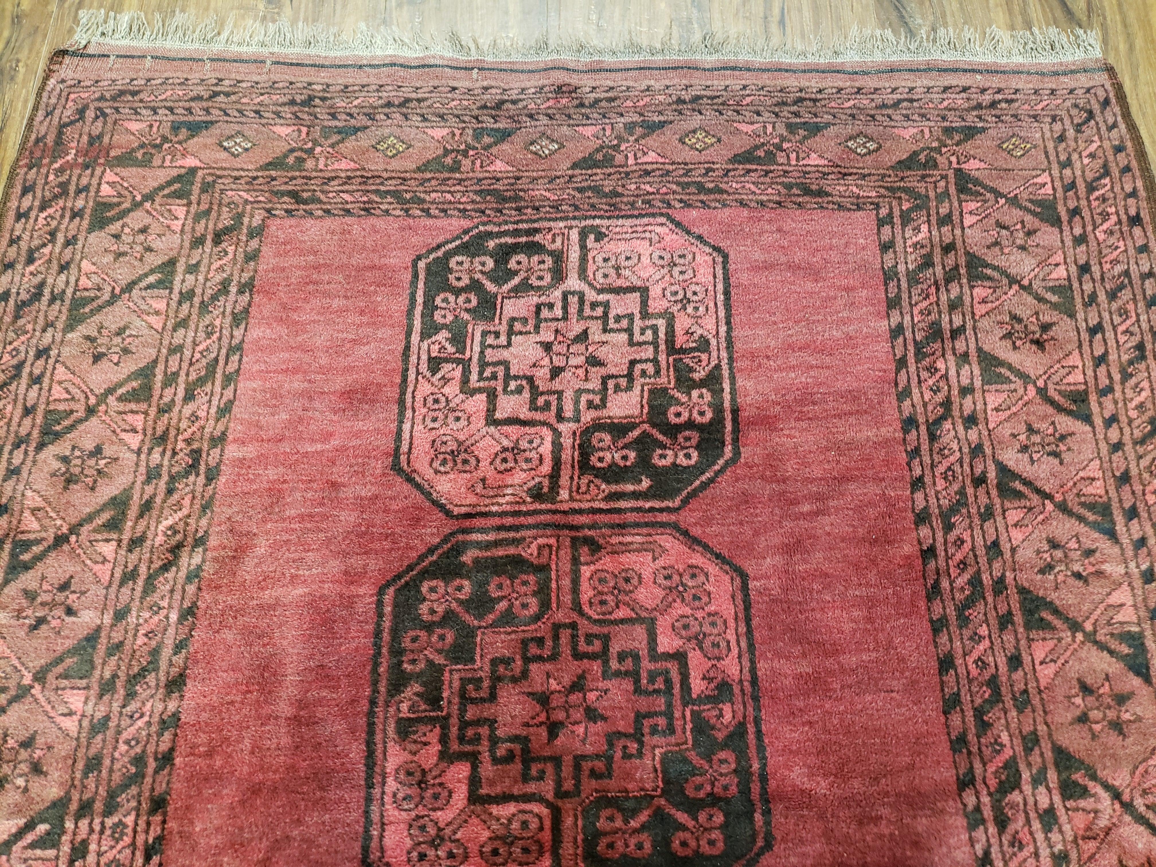Antique Bukhara Area Rug, Vintage Afghan Bokhara Bashir Rug, 4x6 Hand-Knotted Oriental Carpet, Red & Black Wool Rug, 4' x 5'9 - Image 3