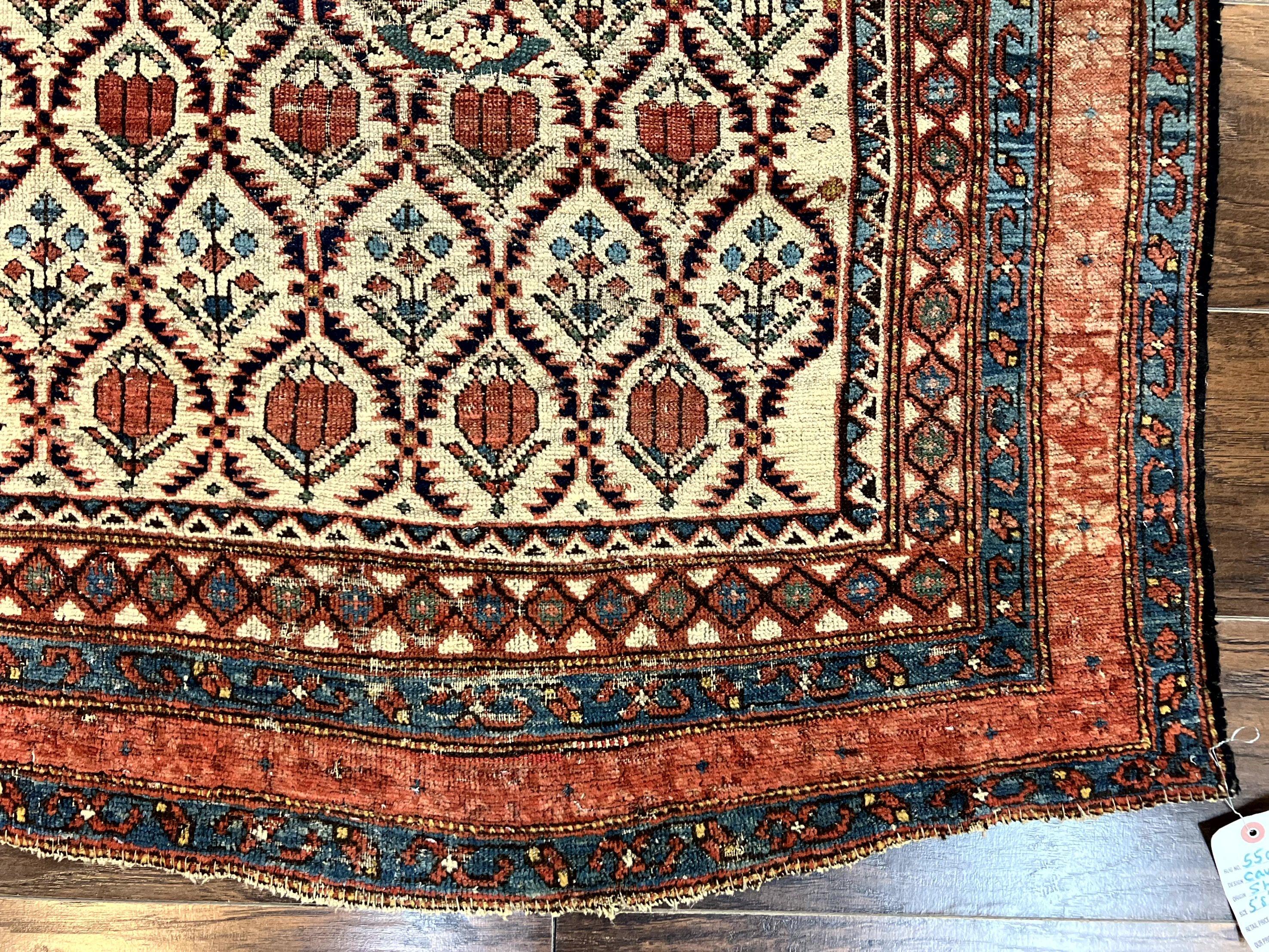 Antique Caucasian Rug 4x6, Hand Knotted Wool Carpet, Shirvan Rug - Image 9