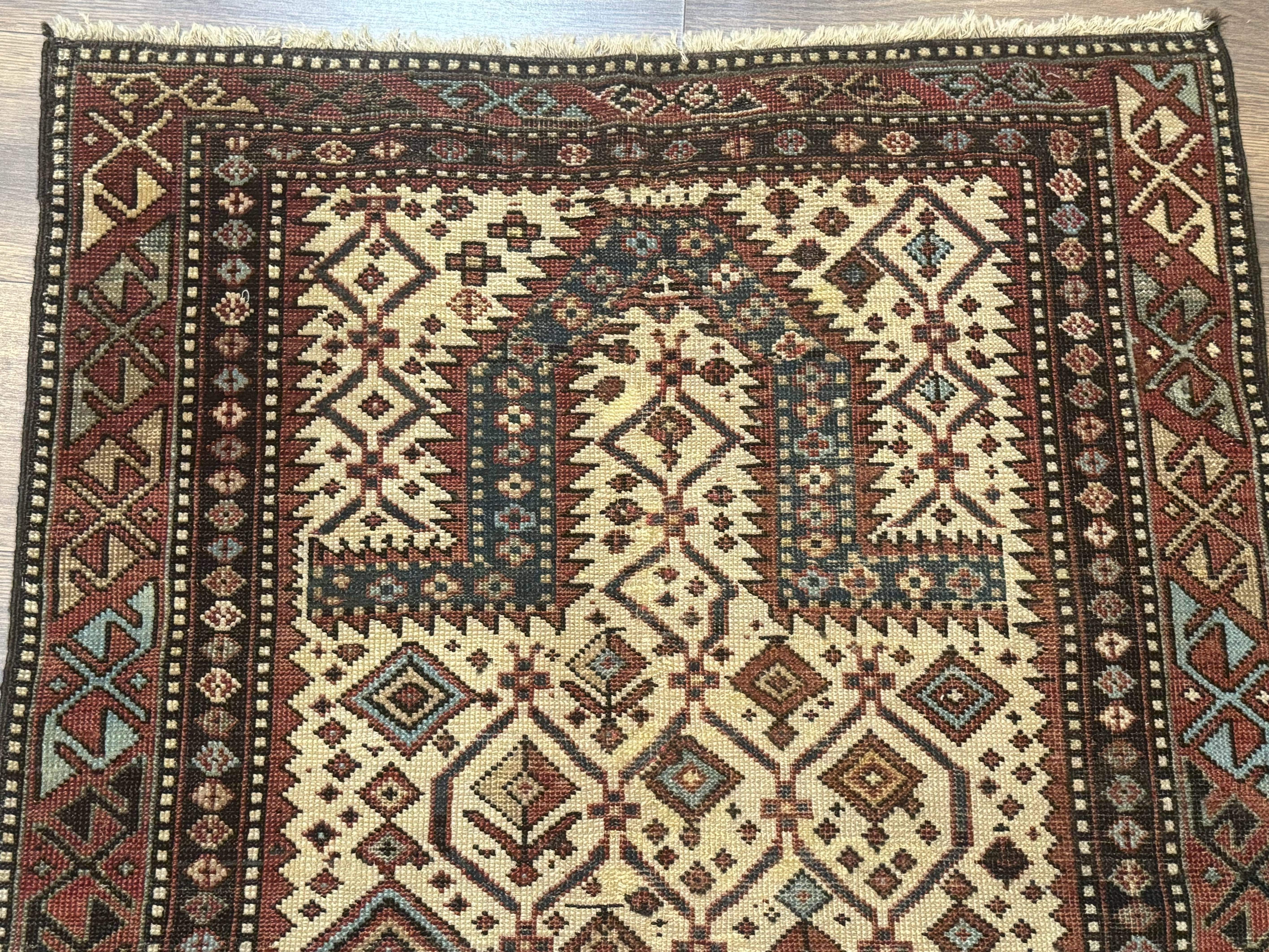 Antique Caucasian Shirvan Rug 3x5, Dagestan Prayer Rug, Collectible, Early 20th Century Rug - Image 3
