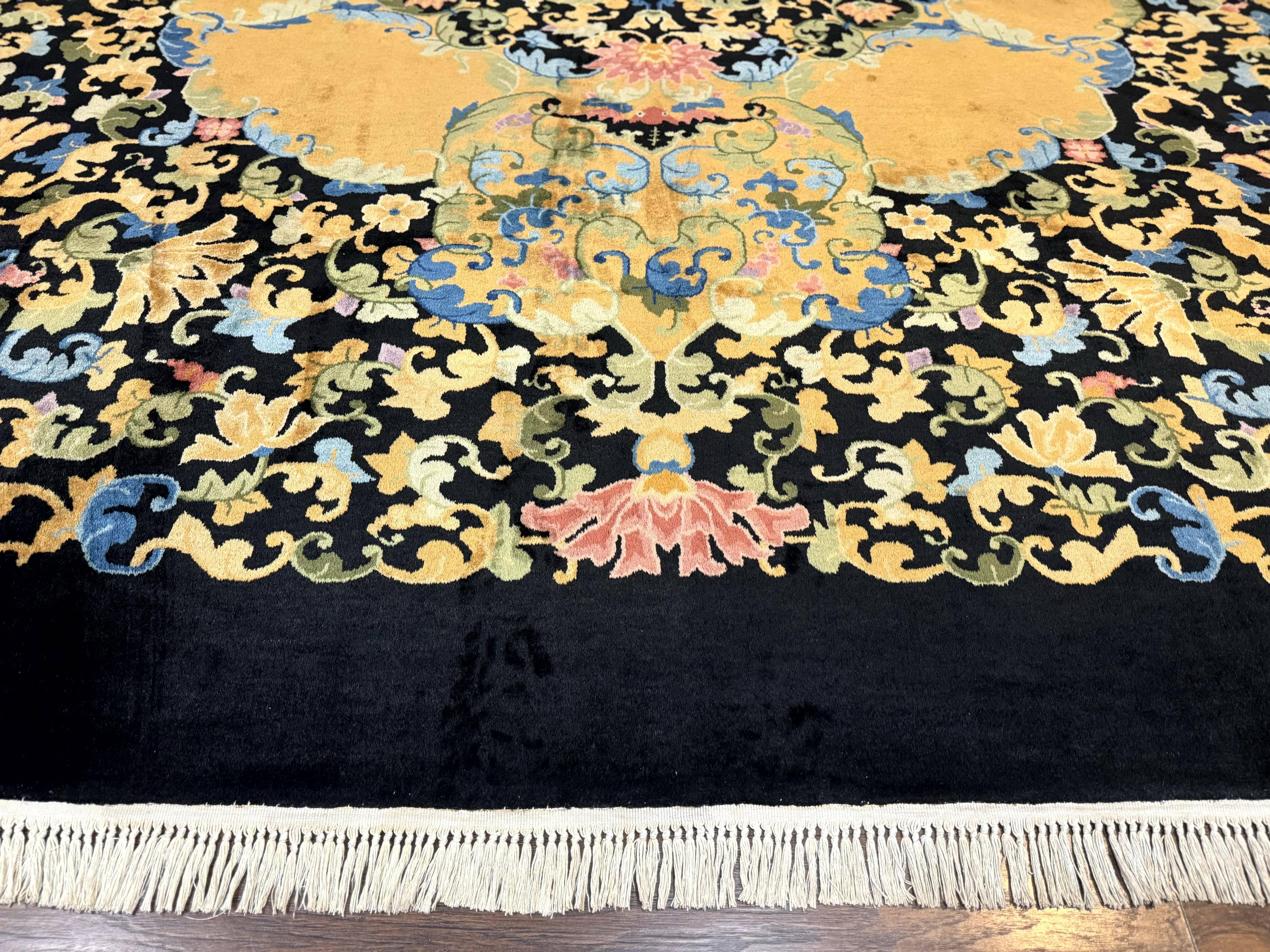 Antique Chinese Peking Rug 12.6 x 14.9, Palace Size Asian Oriental Carpet, Art Deco Rug, Rare - Image 5