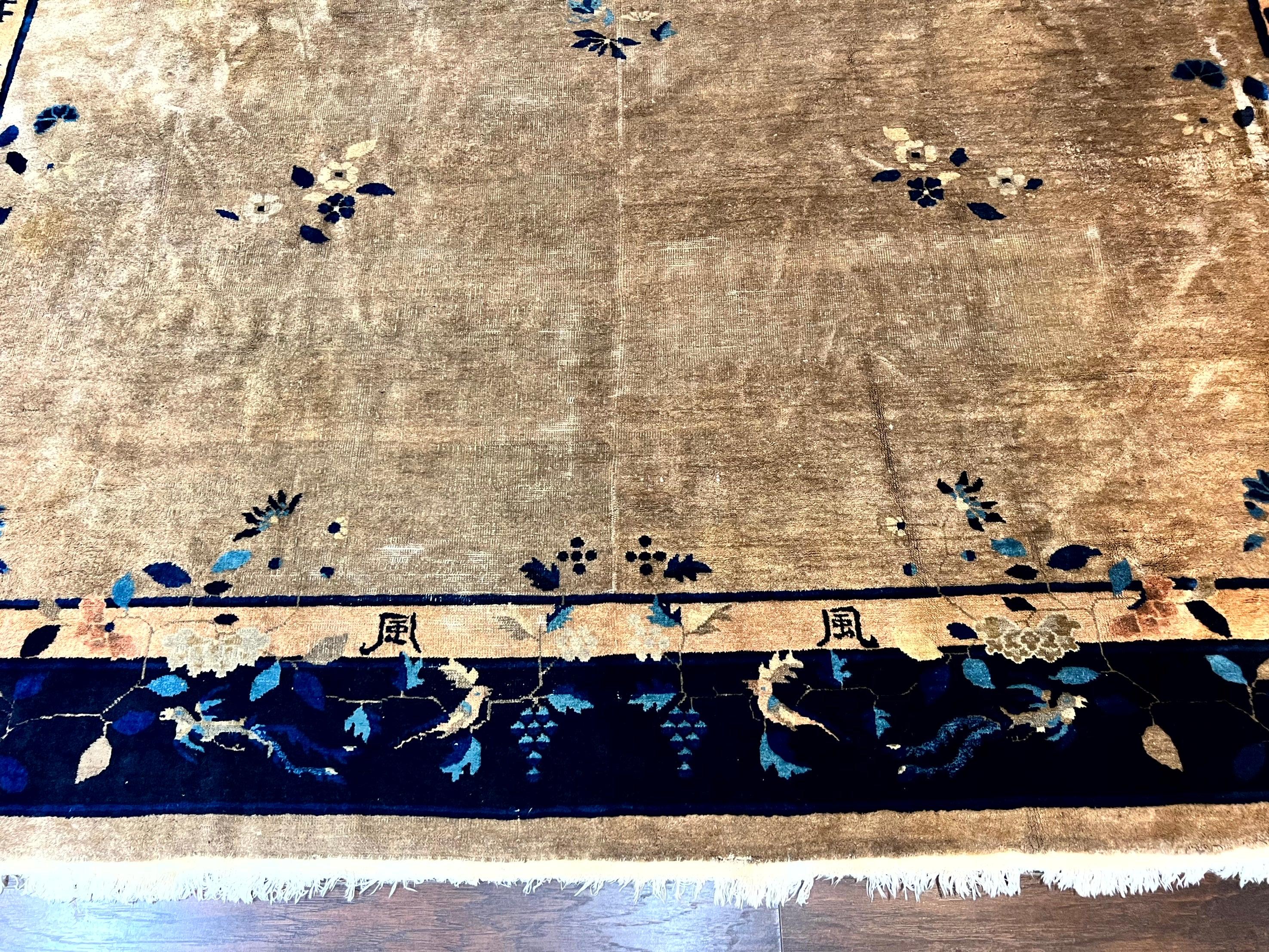 Antique Chinese Wool Rug 10x13, Large 1920s Peking Carpet, Handmade - Image 5