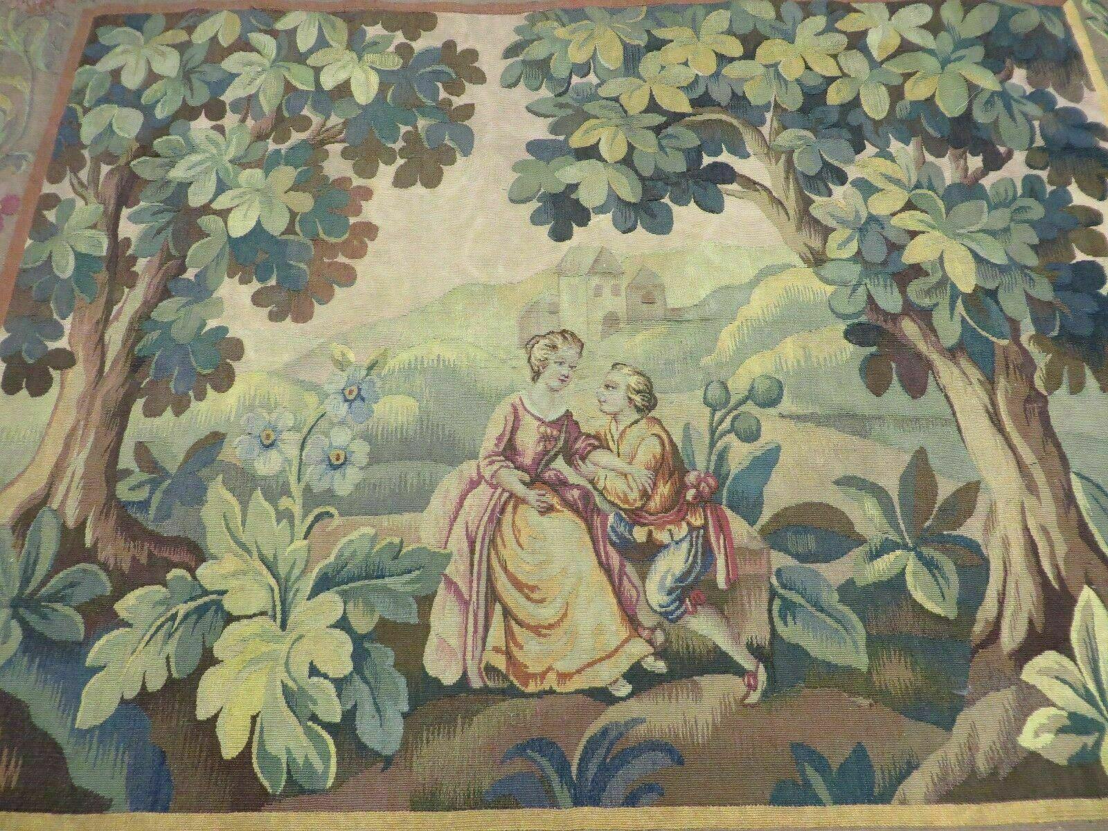 Antique French Tapestry 5x6 French Handmade Aubusson Nature One Of A Kind Rare - Image 12