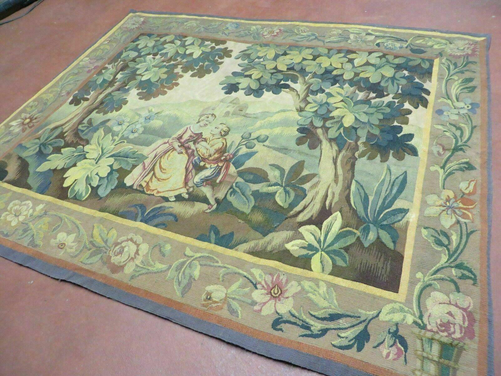 Antique French Tapestry 5x6 French Handmade Aubusson Nature One Of A Kind Rare - Image 2