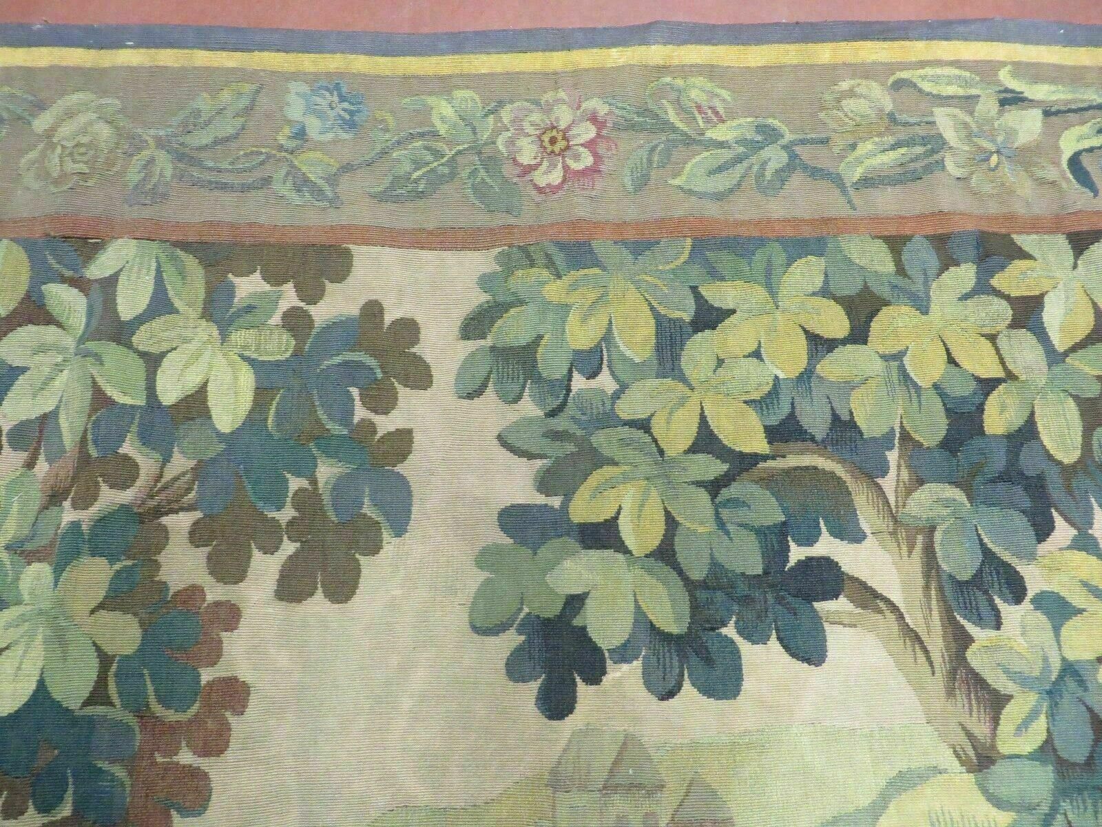Antique French Tapestry 5x6 French Handmade Aubusson Nature One Of A Kind Rare - Image 3