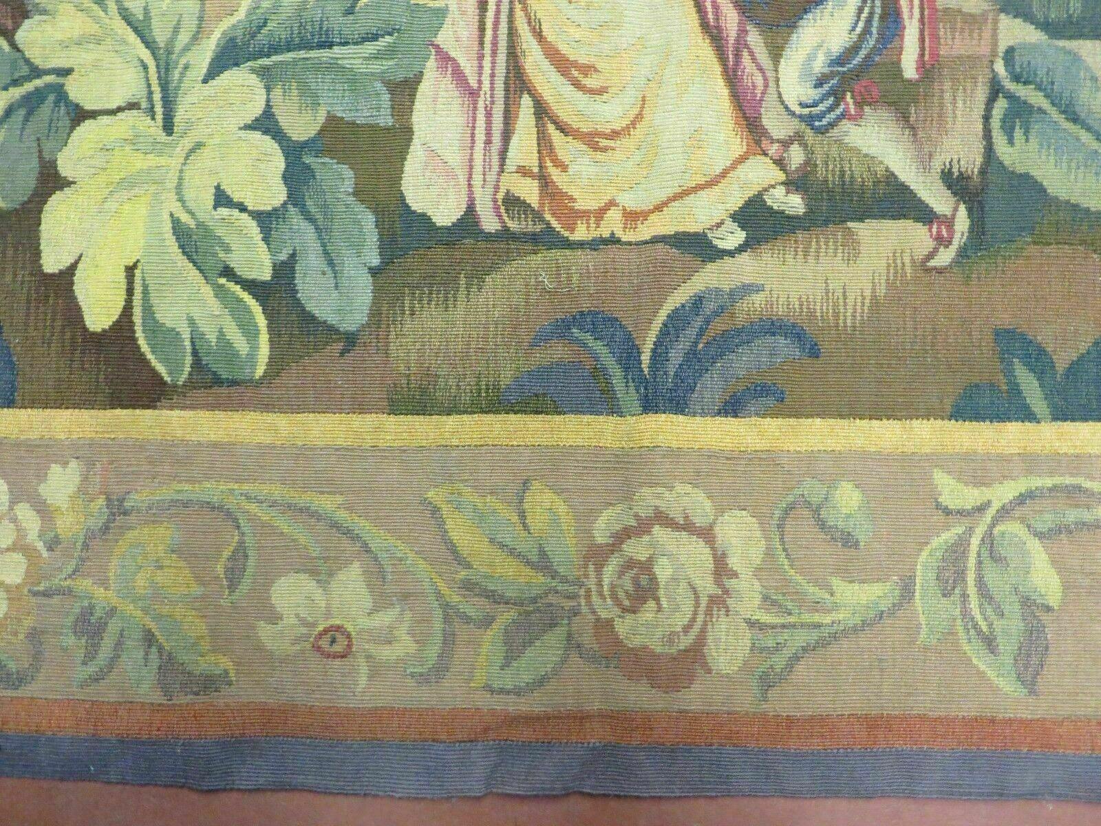 Antique French Tapestry 5x6 French Handmade Aubusson Nature One Of A Kind Rare - Image 5