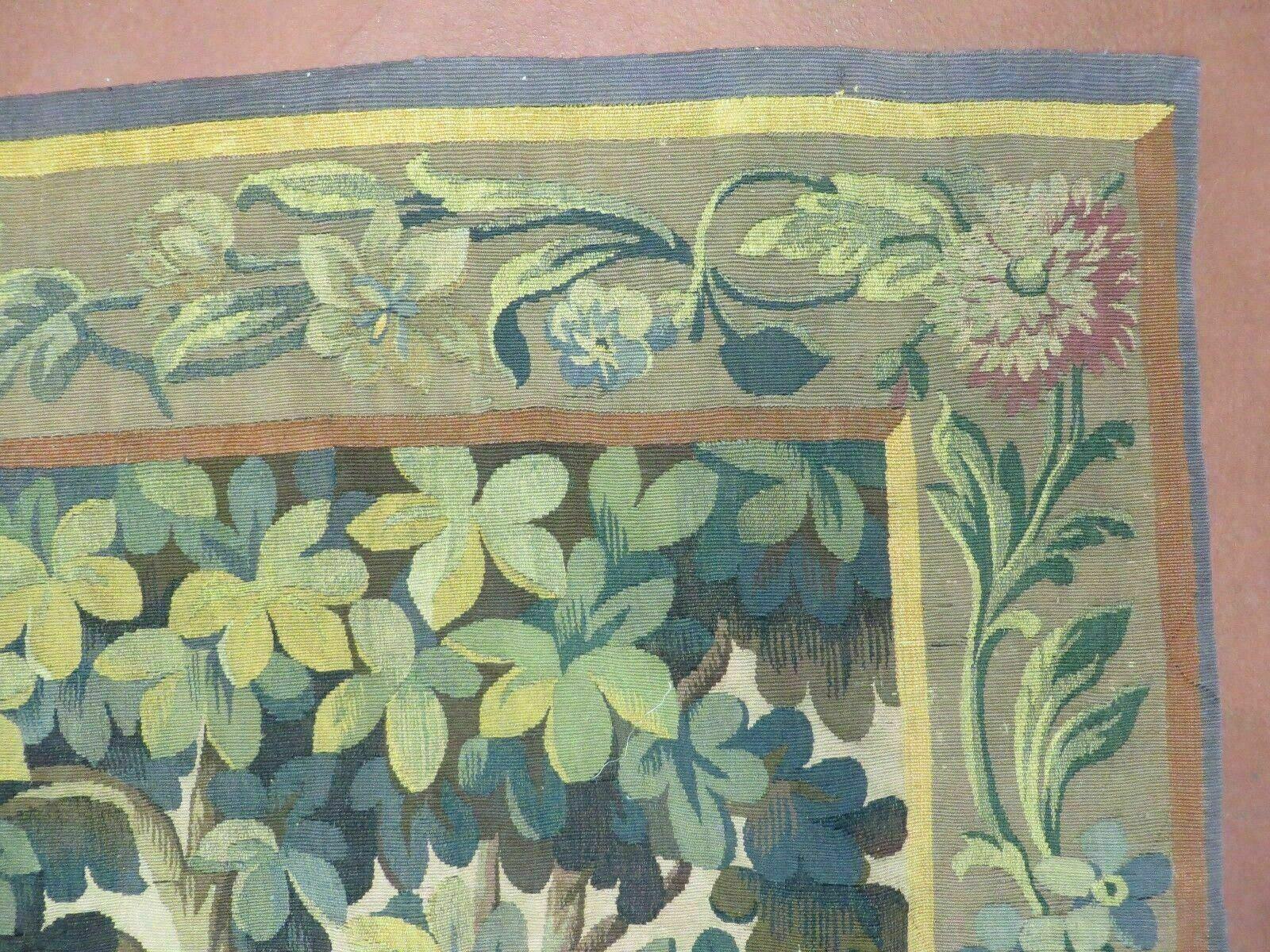 Antique French Tapestry 5x6 French Handmade Aubusson Nature One Of A Kind Rare - Image 7