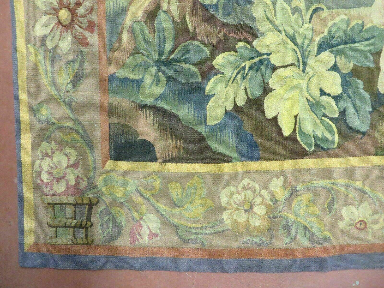 Antique French Tapestry 5x6 French Handmade Aubusson Nature One Of A Kind Rare - Image 8