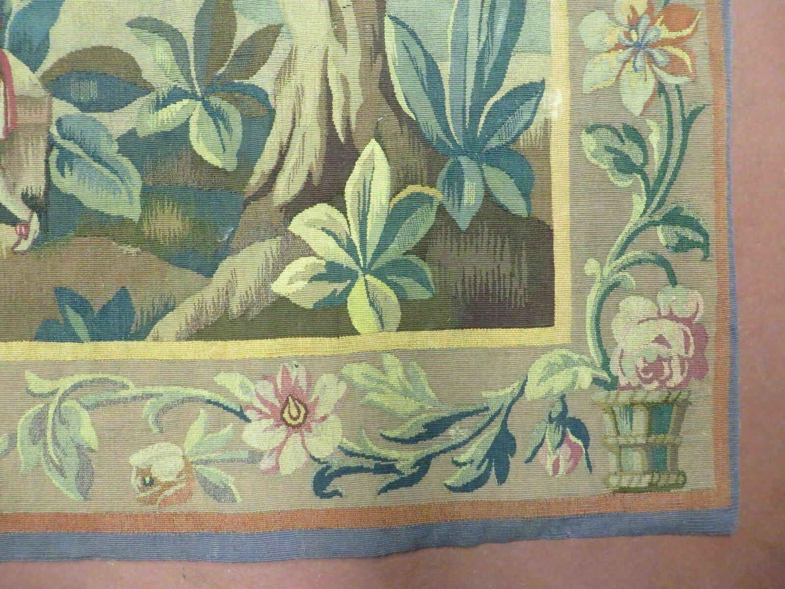 Antique French Tapestry 5x6 French Handmade Aubusson Nature One Of A Kind Rare - Image 9