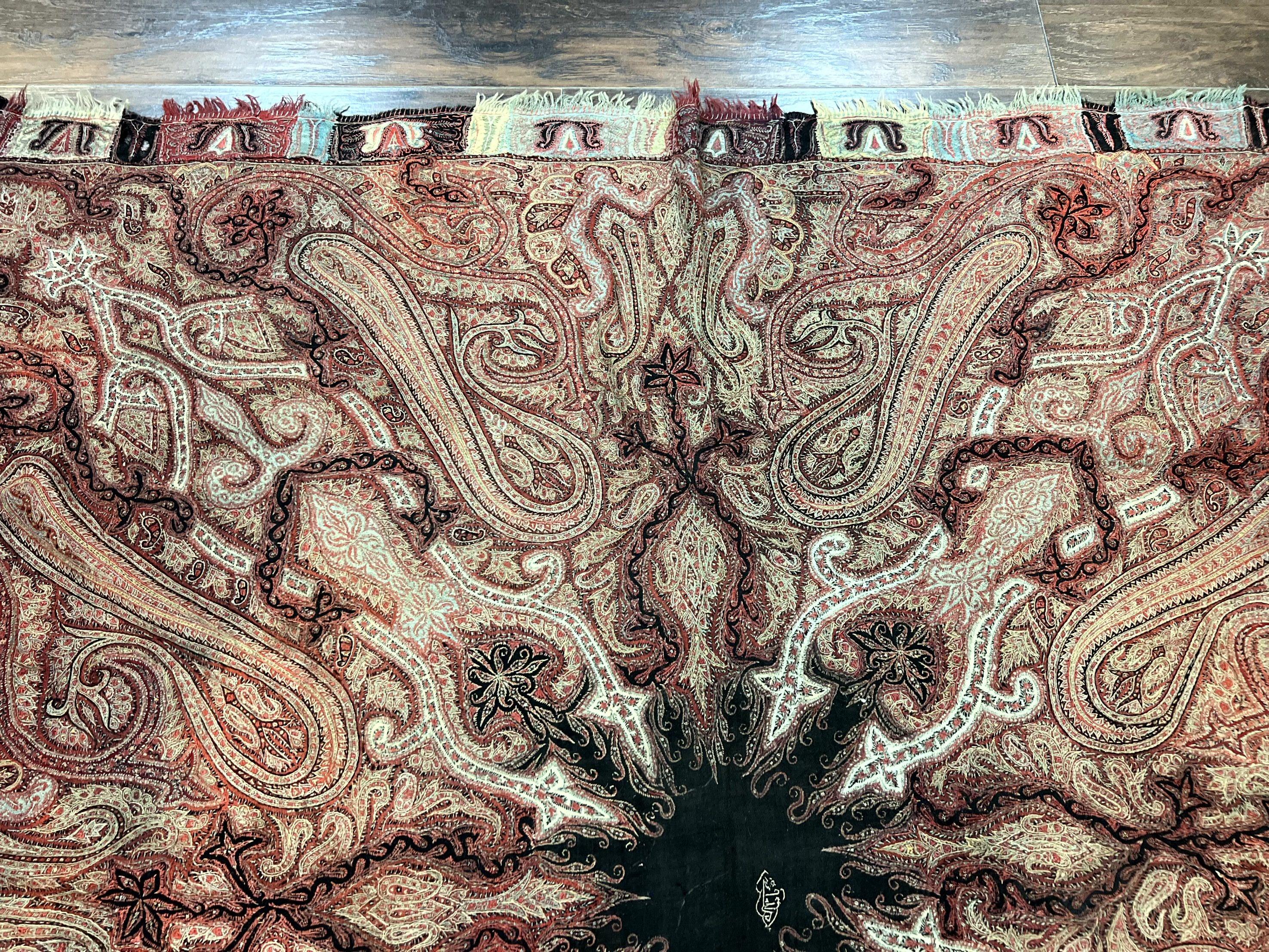 Antique Indian Kashmiri Shawl, Needlework, Signed By Masterweaver, Handmade, Rare - Image 3