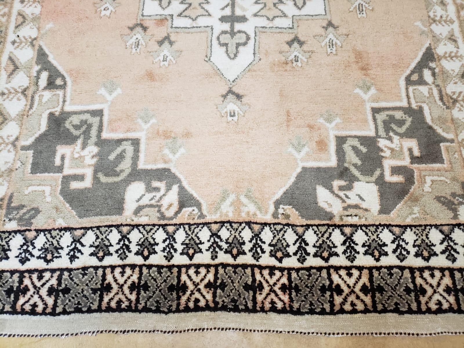 Antique Moroccan Rug 5x7 Tribal Carpet, Hand-Knotted Soft Wool Pile, 5 x 7 Area Rug, Berber Rug, Geometric Open Field Medallion, Pink Ivory - Image 8