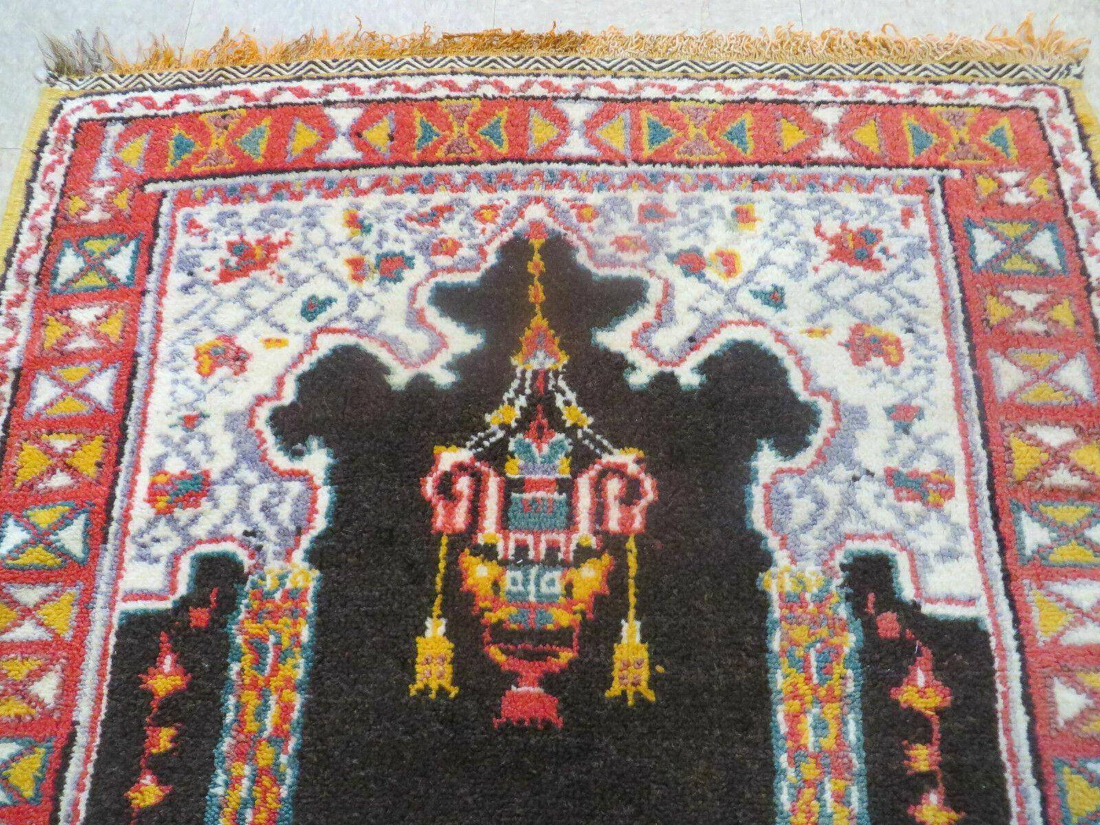 Antique Moroccan Runner Rug 3x7, Moroccan Prayer Rug, Double Mehrab Prayer Arches, Black and Red, Hand-Knotted Wool Carpet, Hallway Rug Nice - Image 9