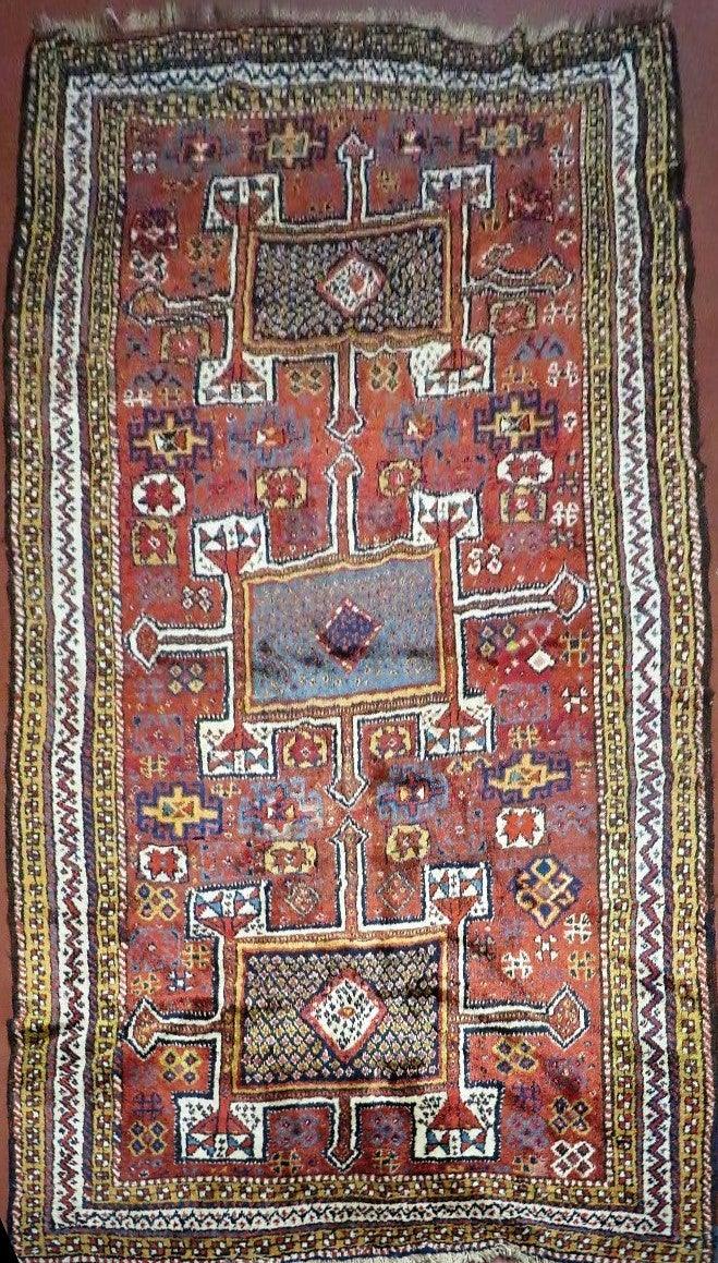 Antique Moroccan Runner Rug 4x9, Wide Runner, Hand Knotted Tribal Oriental Carpet, Hallway Rug, Geometric Medallions, Red, Bohemian Rug Nice - Image 2