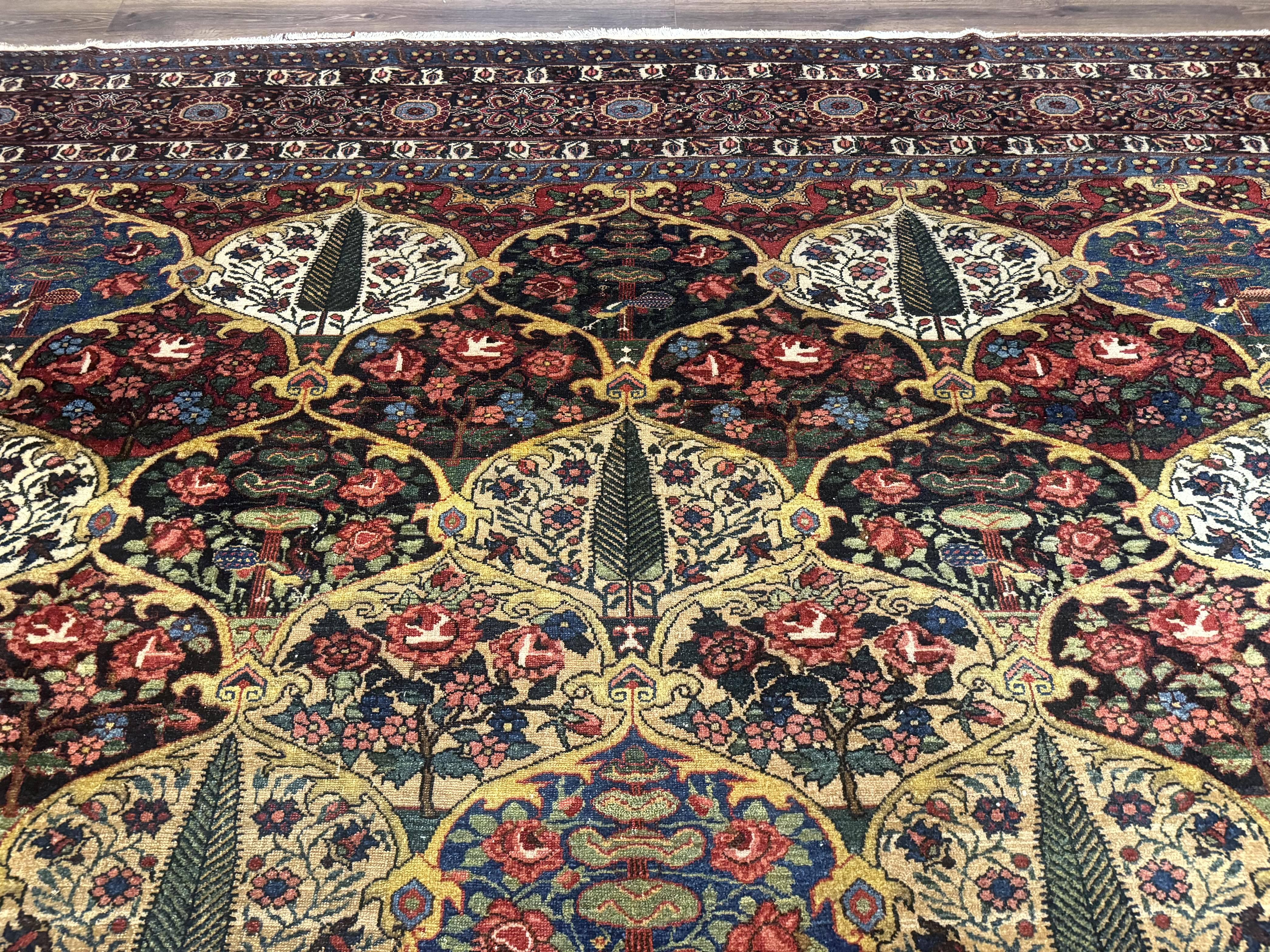 Antique Persian Bakhtiari Rug 12x19, Palace Size Wool Handmade Persian Carpet, Oversized Rug, Panel Design, Peacocks, Multicolor, Rare - Image 3