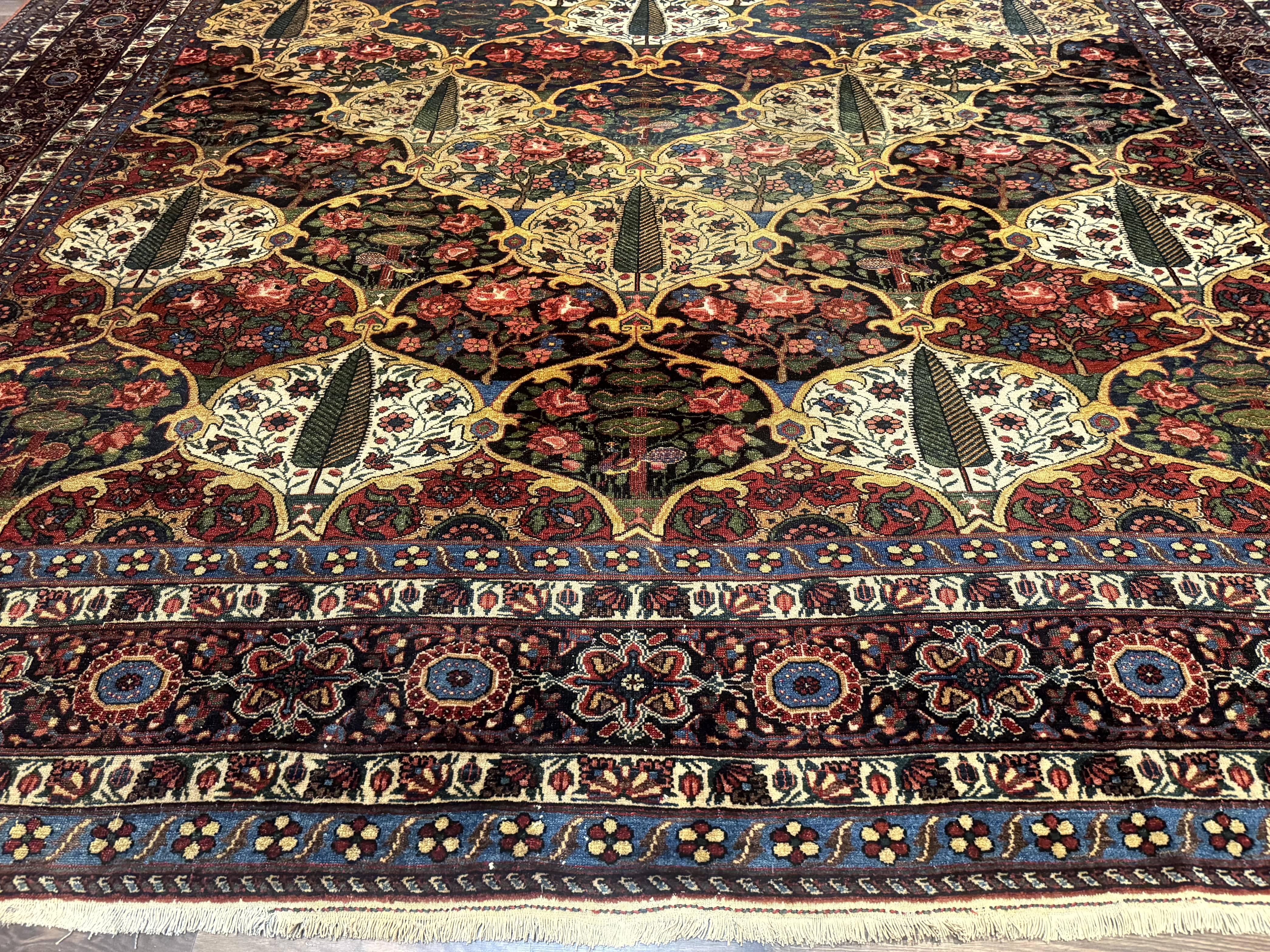 Antique Persian Bakhtiari Rug 12x19, Palace Size Wool Handmade Persian Carpet, Oversized Rug, Panel Design, Peacocks, Multicolor, Rare - Image 5