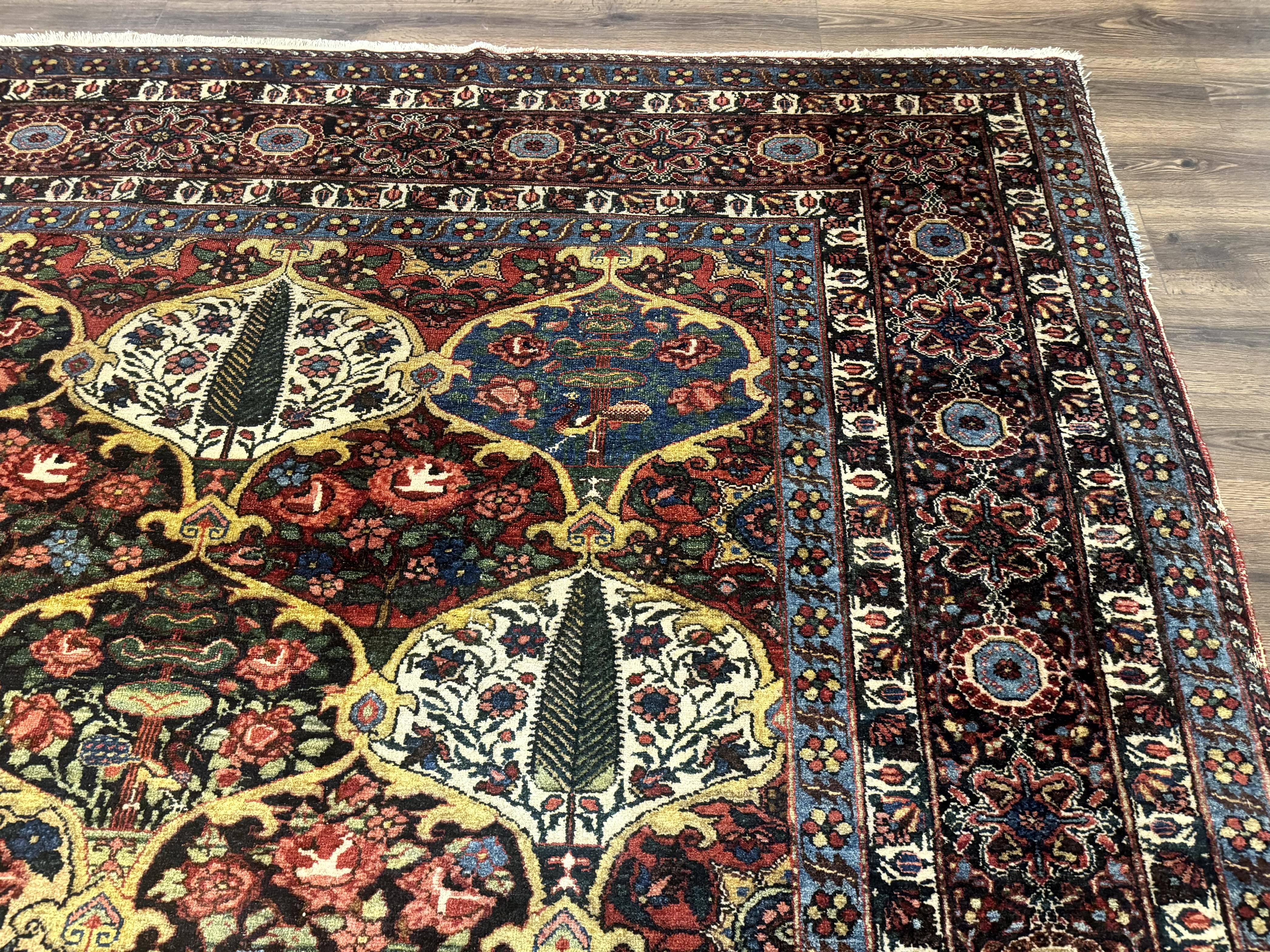 Antique Persian Bakhtiari Rug 12x19, Palace Size Wool Handmade Persian Carpet, Oversized Rug, Panel Design, Peacocks, Multicolor, Rare - Image 7