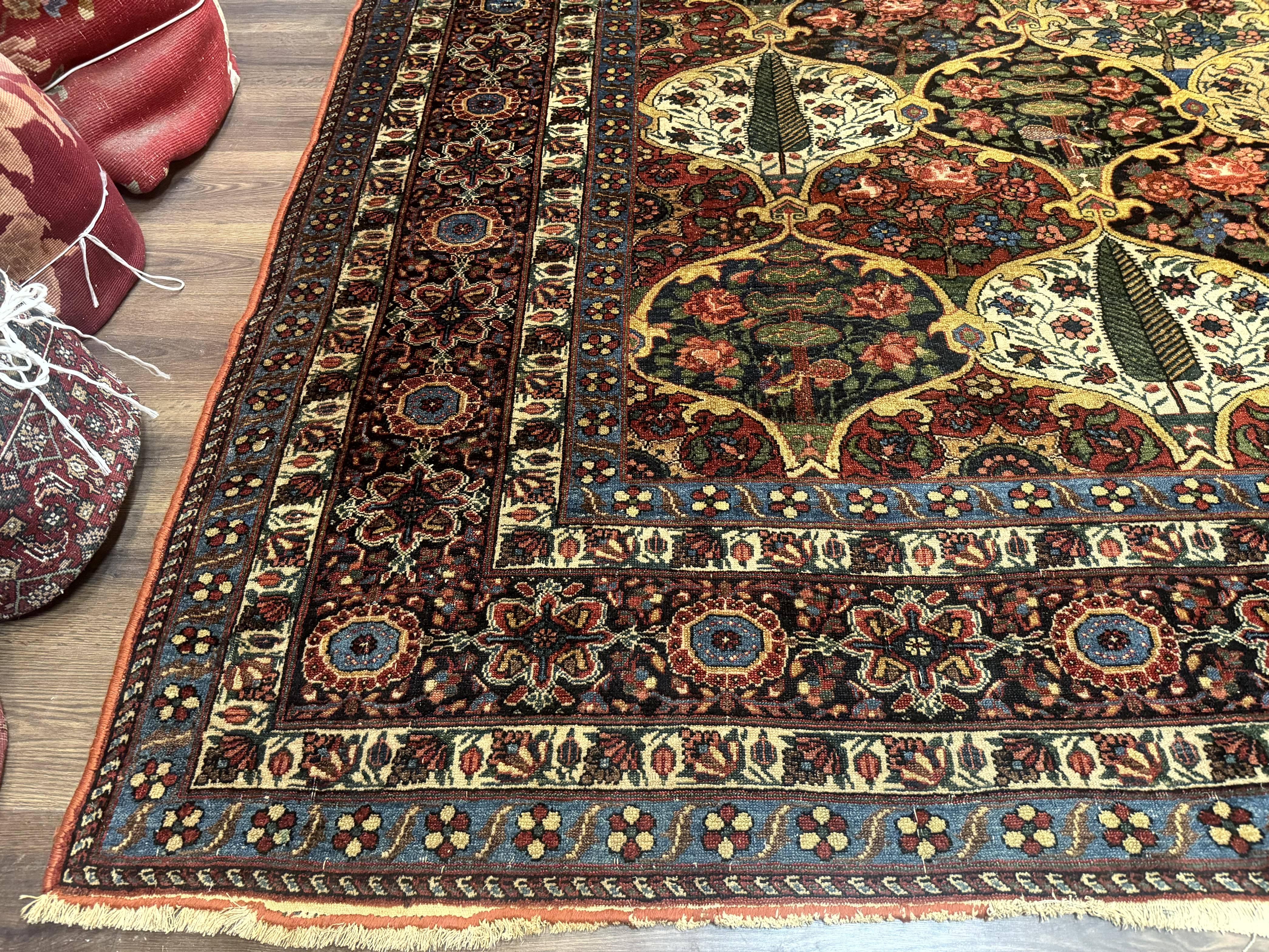 Antique Persian Bakhtiari Rug 12x19, Palace Size Wool Handmade Persian Carpet, Oversized Rug, Panel Design, Peacocks, Multicolor, Rare - Image 8
