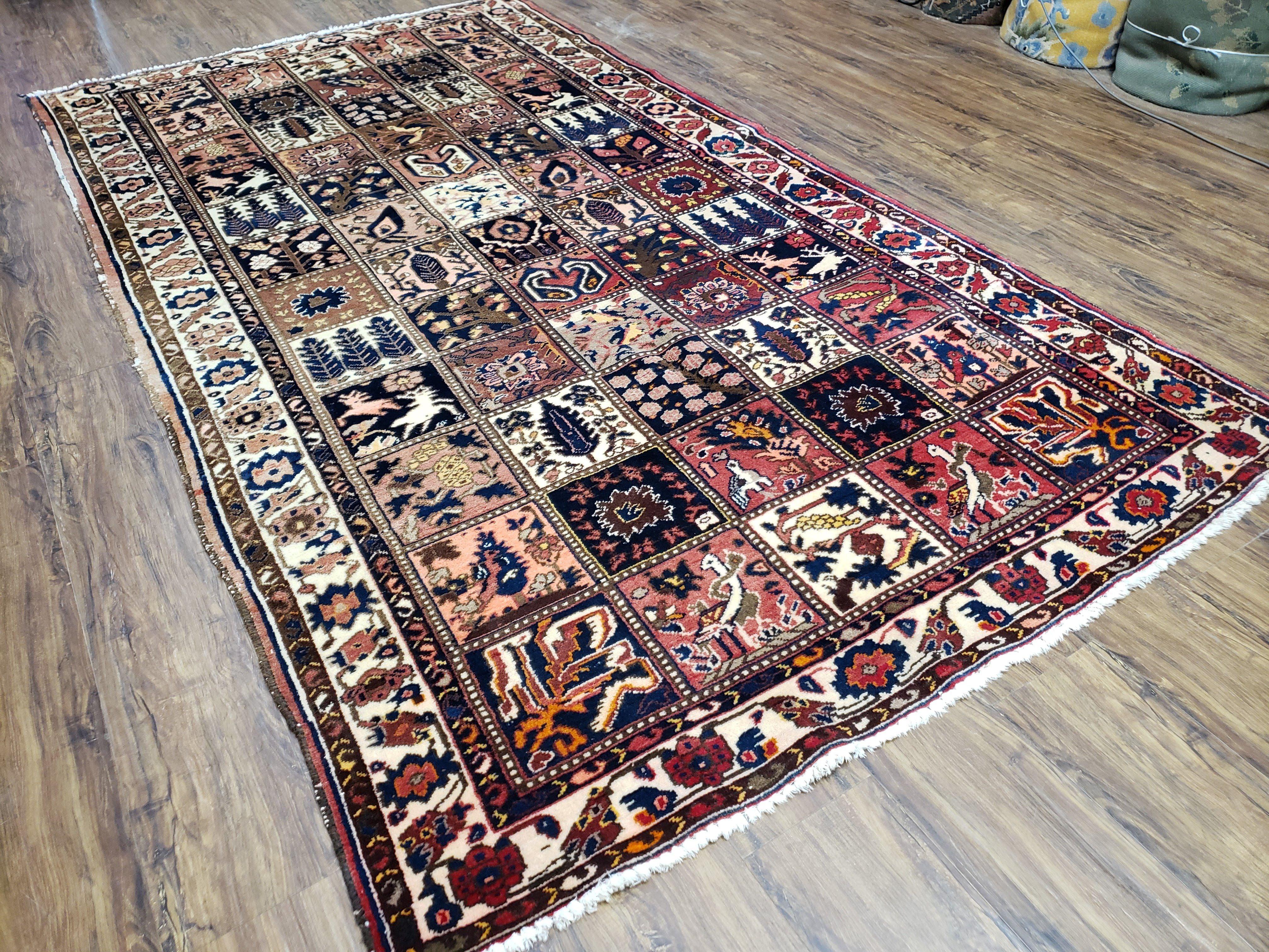 Antique Persian Bakhtiari Rug circa 1920s, Kheshti Panel Design, Wool, Hand-Knotted, 5'3" x 10' - Image 12