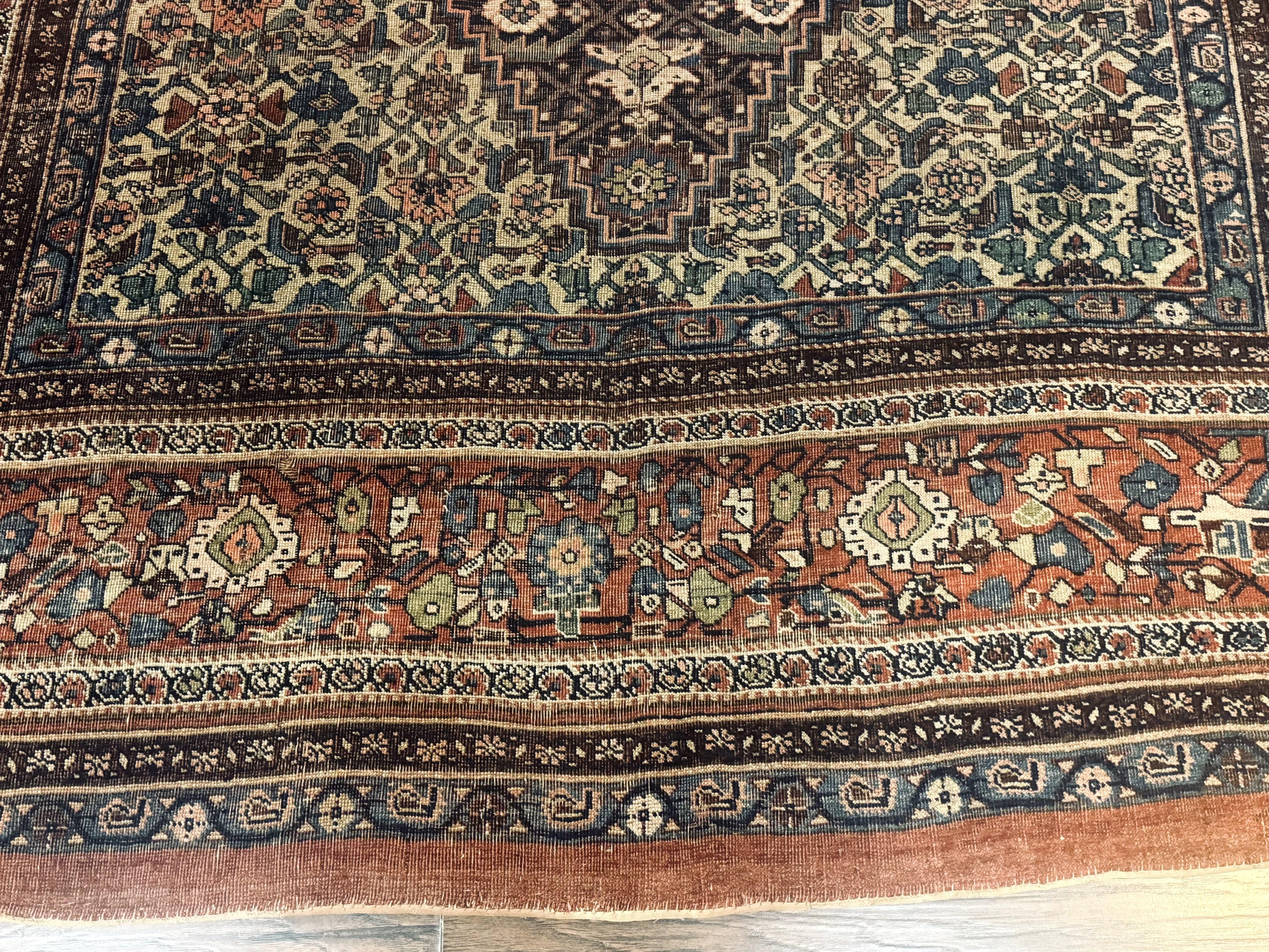 Antique Persian Bidjar Rug 8x15 – Navy Blue, Herati Pattern, Early 20th Century - Image 5