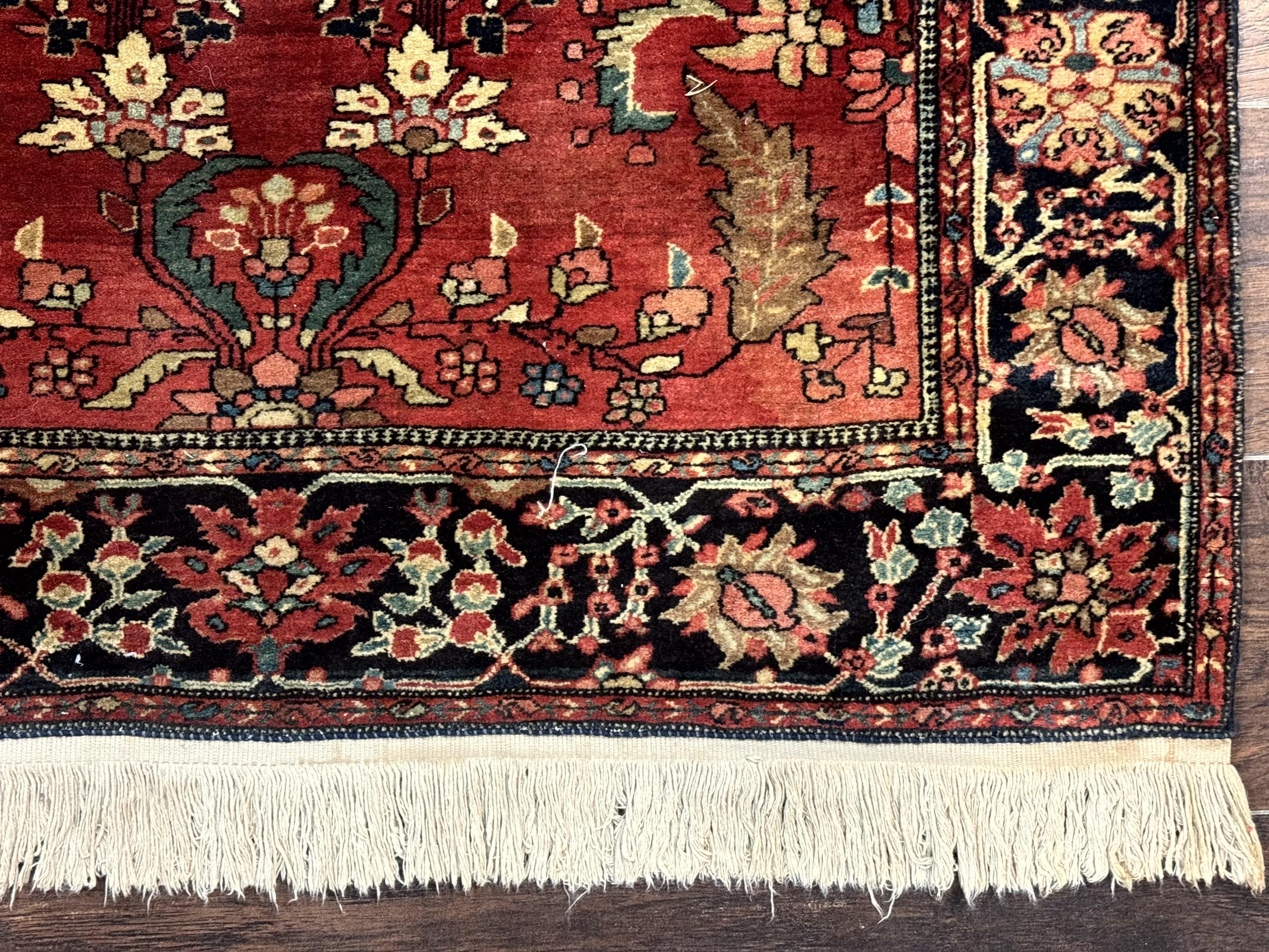 Antique Persian Farahan Sarouk Rug 3.6 x 5, Red, Floral, Traditional Rug, Fine 210 KPSI - Image 9