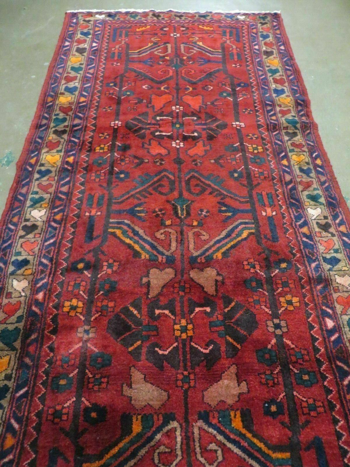 Antique Persian Hamadan Runner 3.4 x 9.7 -  Wool, Red and Navy Blue - Image 4