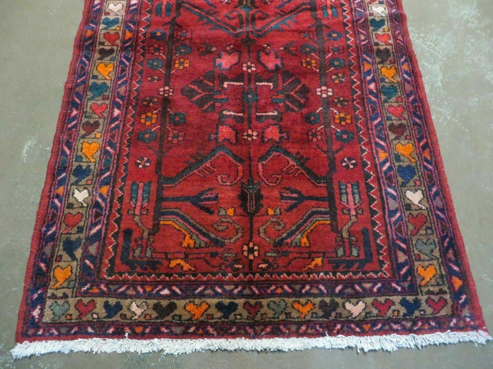 Antique Persian Hamadan Runner 3.4 x 9.7 -  Wool, Red and Navy Blue - Image 5