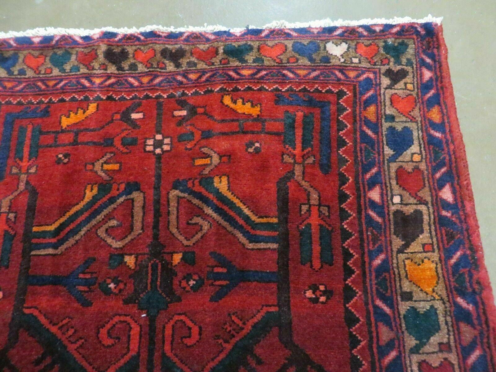 Antique Persian Hamadan Runner 3.4 x 9.7 -  Wool, Red and Navy Blue - Image 7