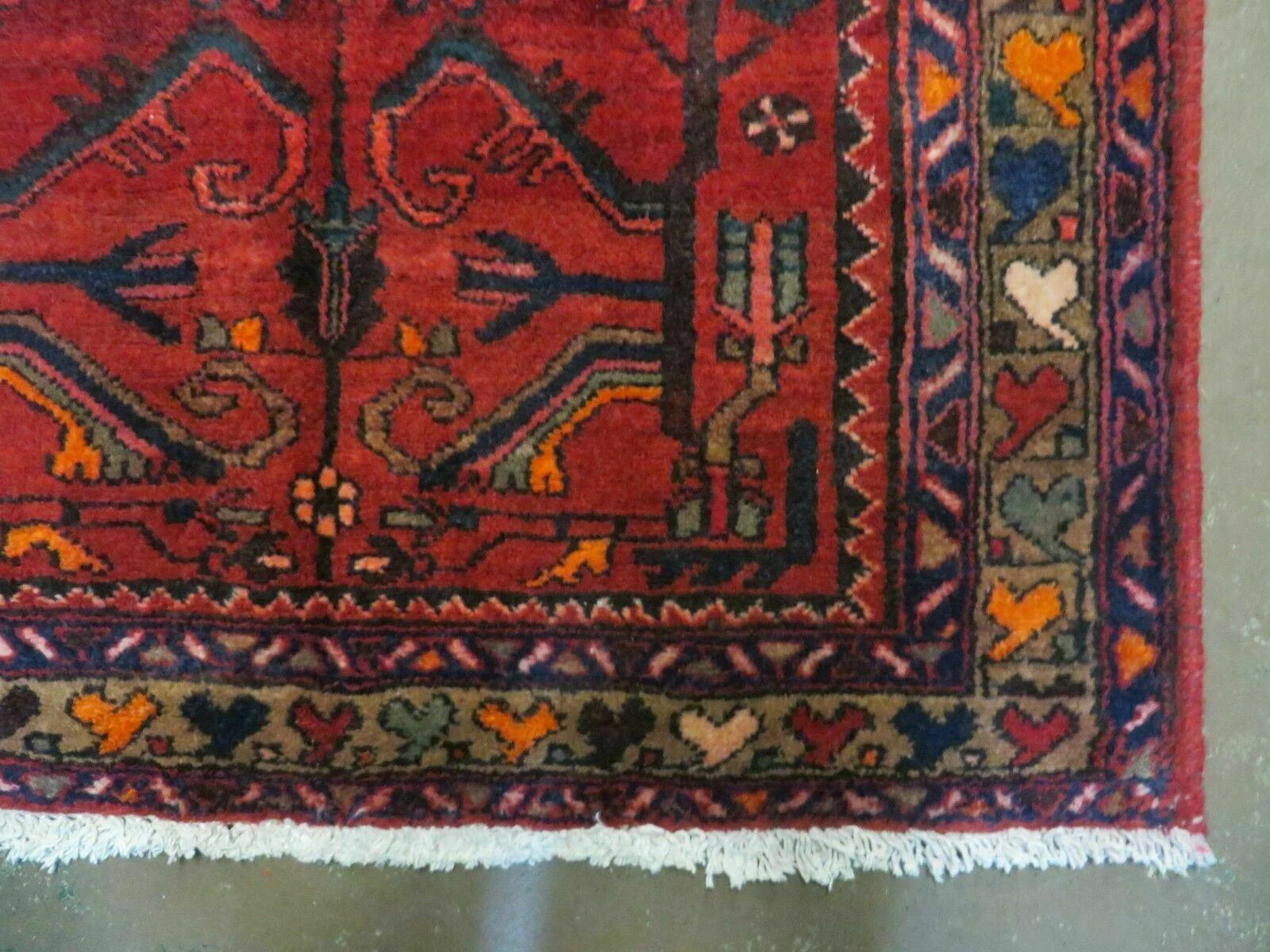 Antique Persian Hamadan Runner 3.4 x 9.7 -  Wool, Red and Navy Blue - Image 9