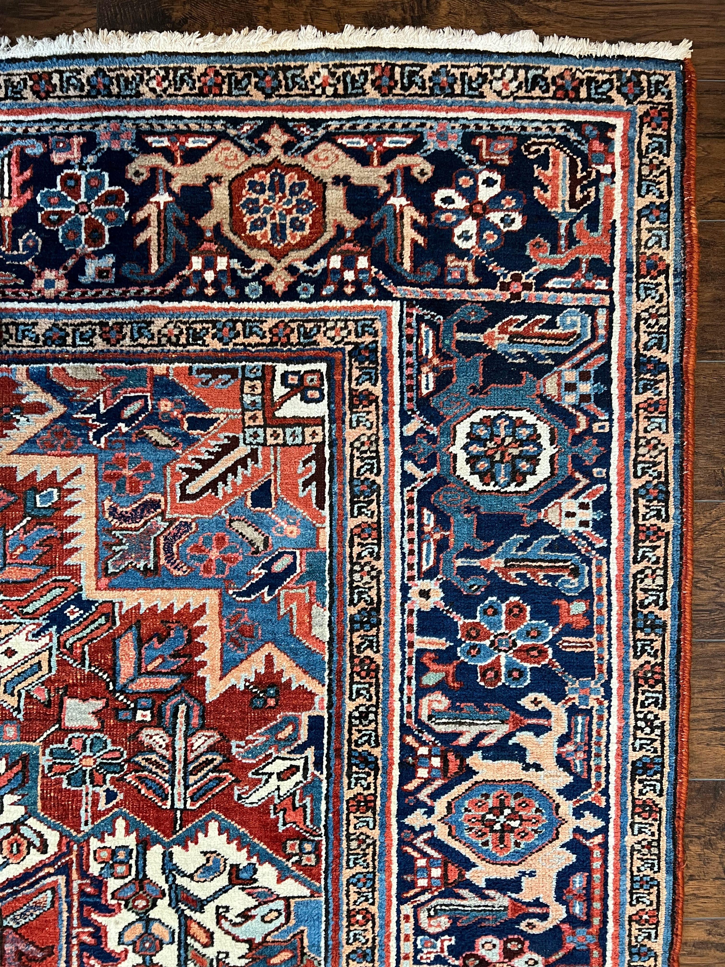 Antique Persian Heriz Rug – 11x16 Palace Size, Geometric Medallion, 1920s - Image 7