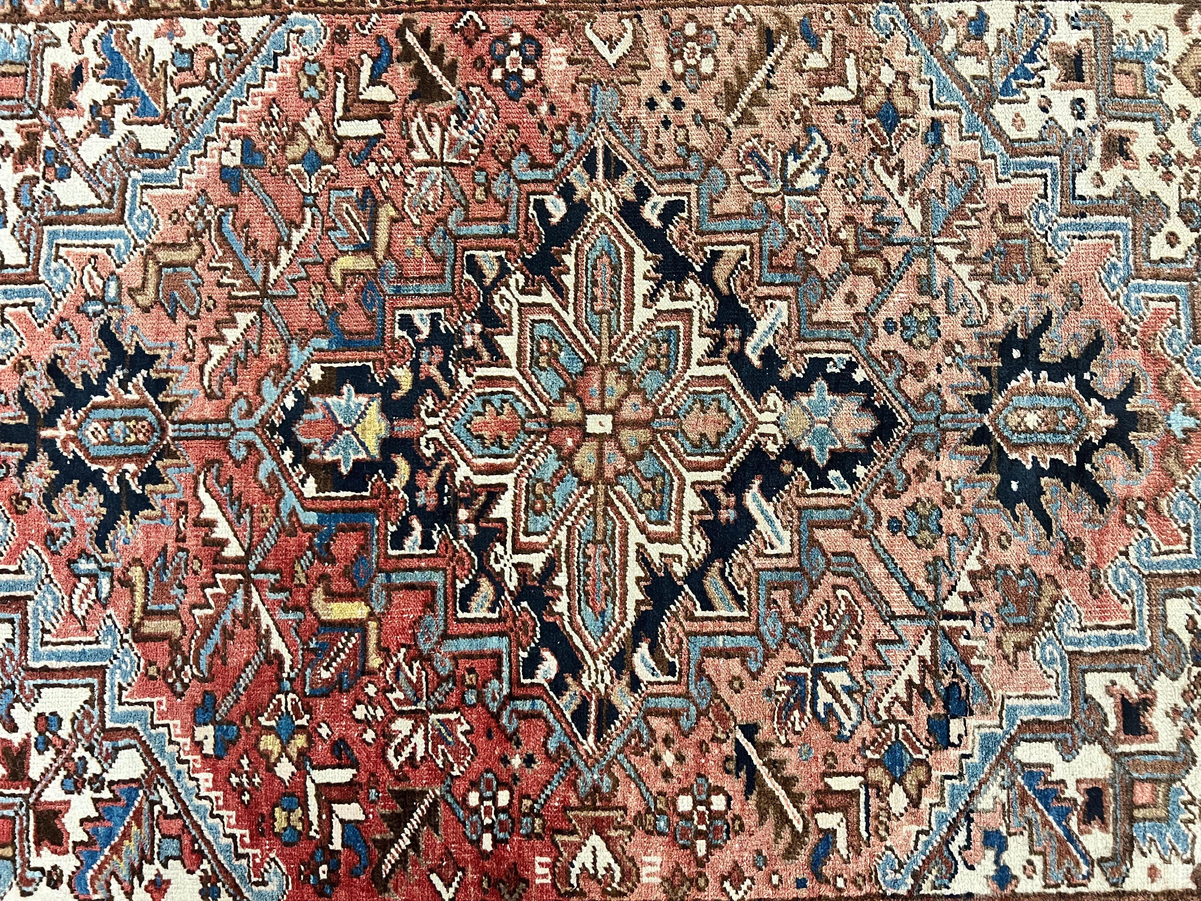 Antique Persian Heriz Rug 6x8, Geometric Medallion, 1920s Oriental Carpet, Handmade Wool Rug - Image 3