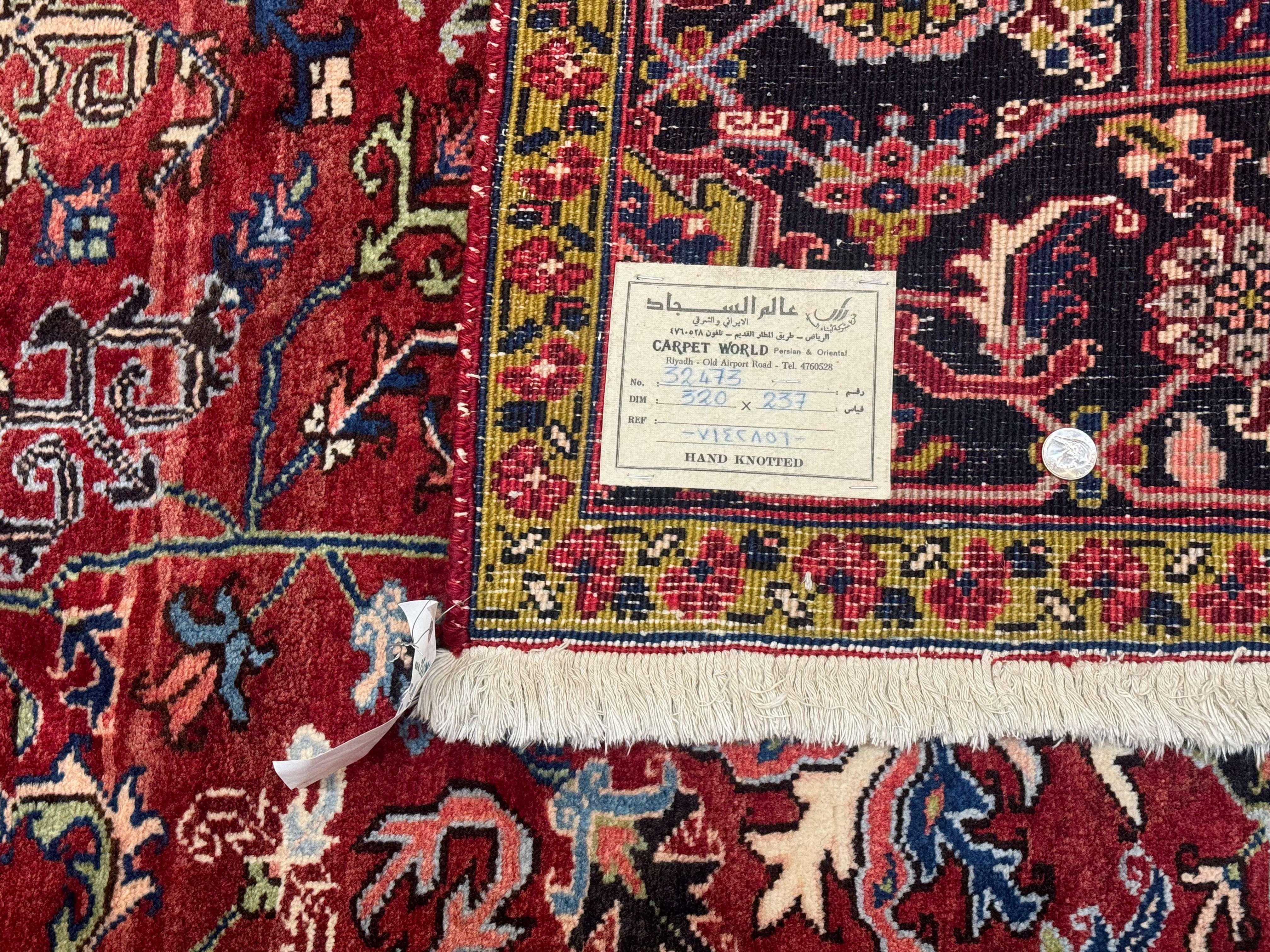 Antique Persian Heriz Rug 8x11, Geometric Tribal Wool Carpet, Brick Red - Image 10