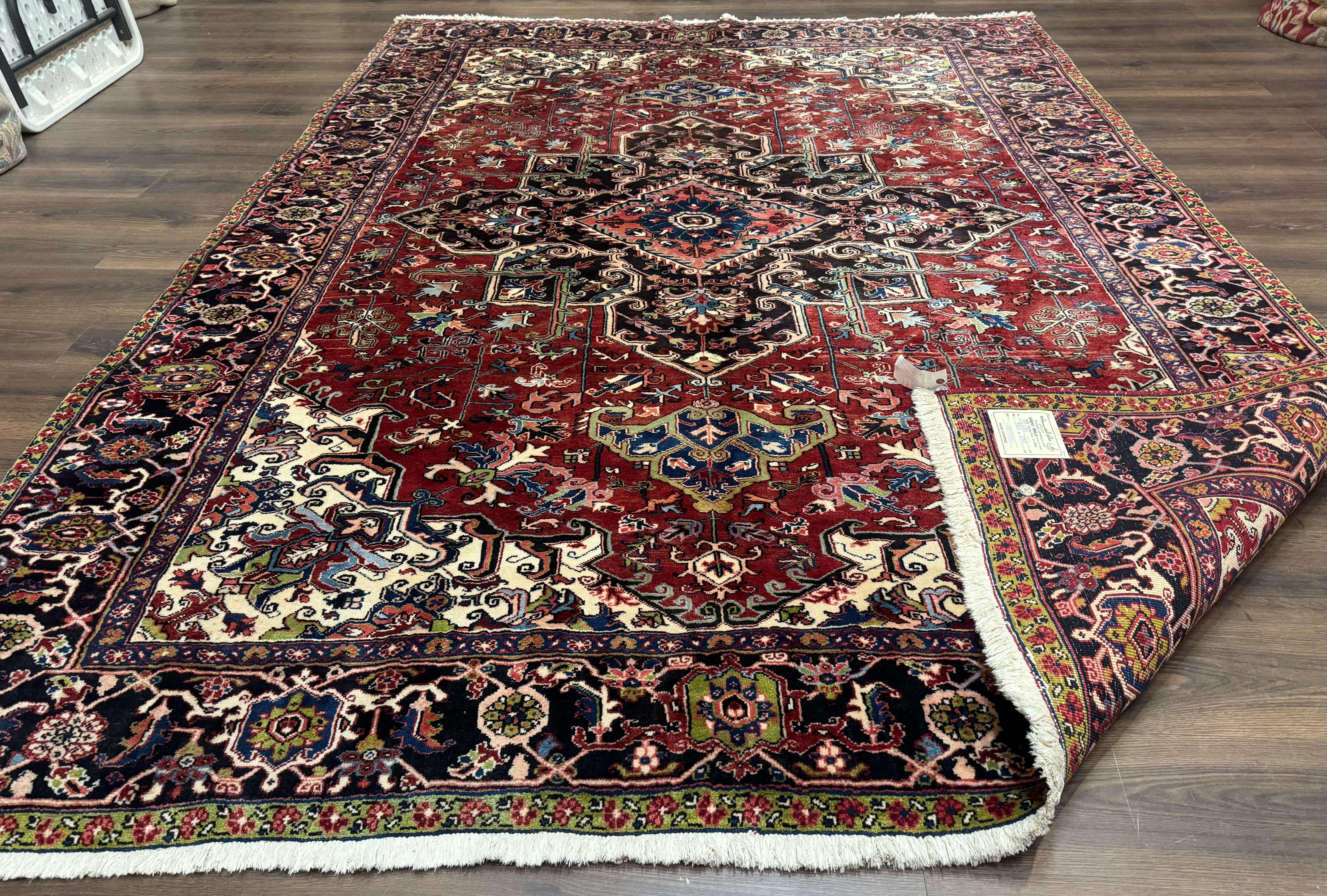 Antique Persian Heriz Rug 8x11, Geometric Tribal Wool Carpet, Brick Red - Image 11