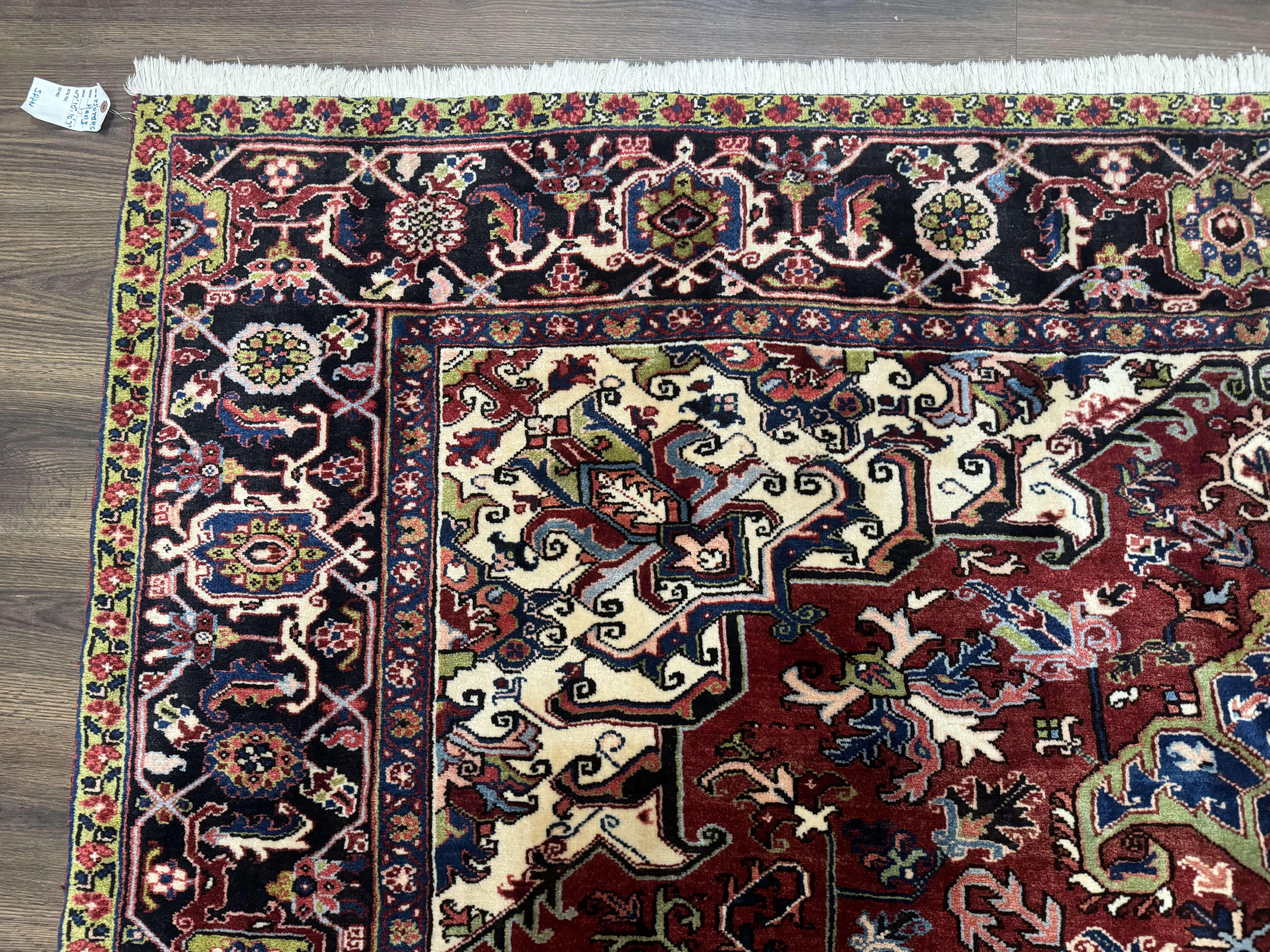 Antique Persian Heriz Rug 8x11, Geometric Tribal Wool Carpet, Brick Red - Image 6
