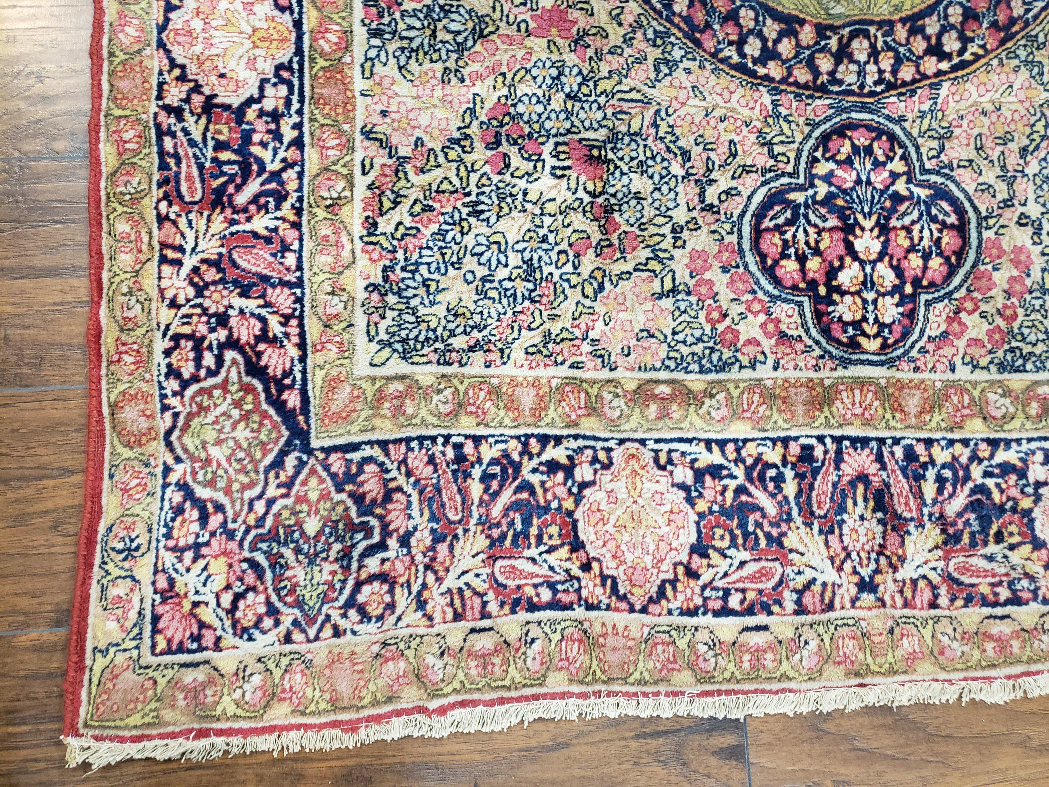 Antique Persian Kerman Lavar Rug 4.4 x 7.5, Highly Collectible Rare, 1880s Rug, Millefleurs, Cows, Wool Hand Knotted, Pictorial - Image 8