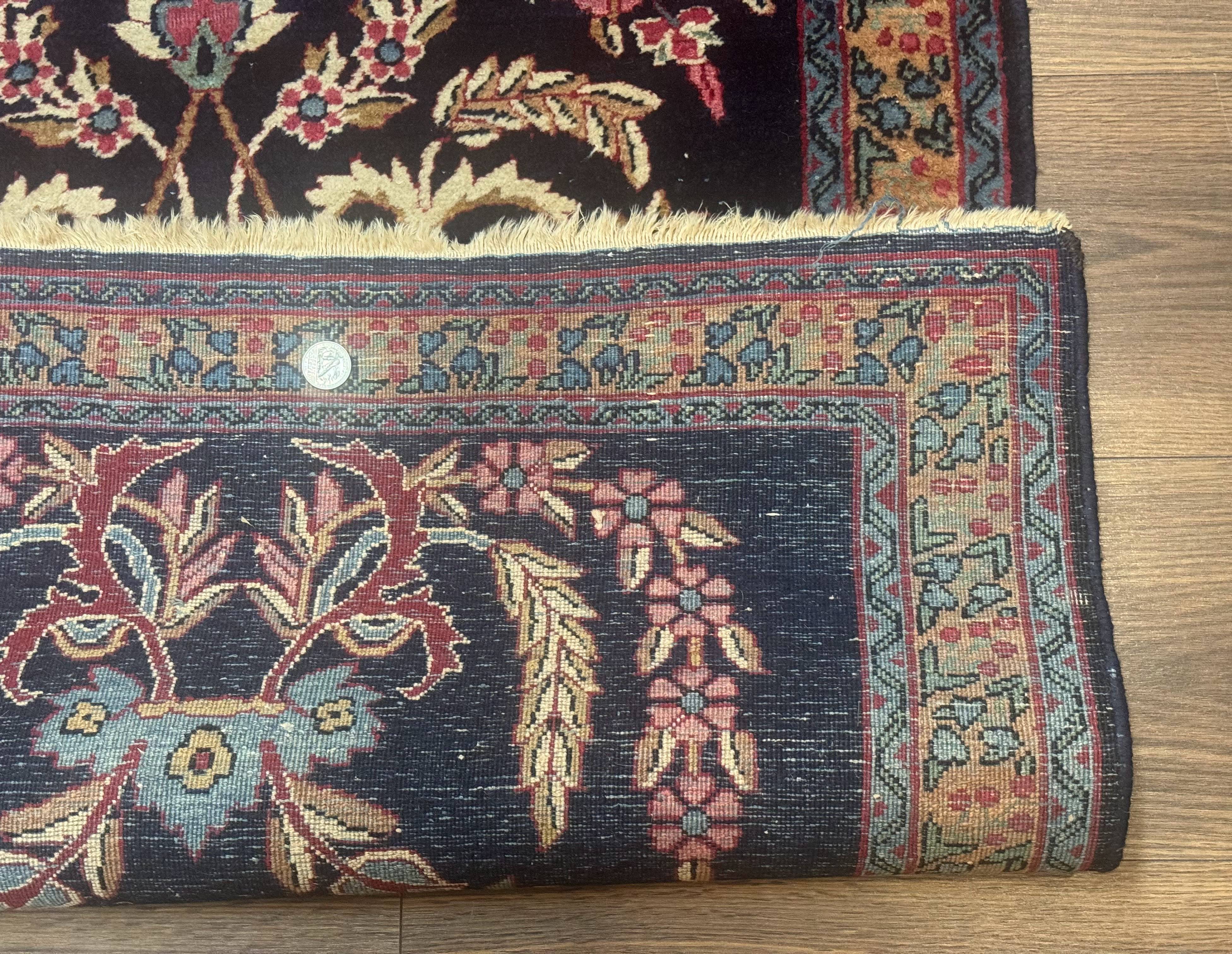 Antique Persian Kerman Rug 2.8 x 4, Navy Blue, Floral - Image 11
