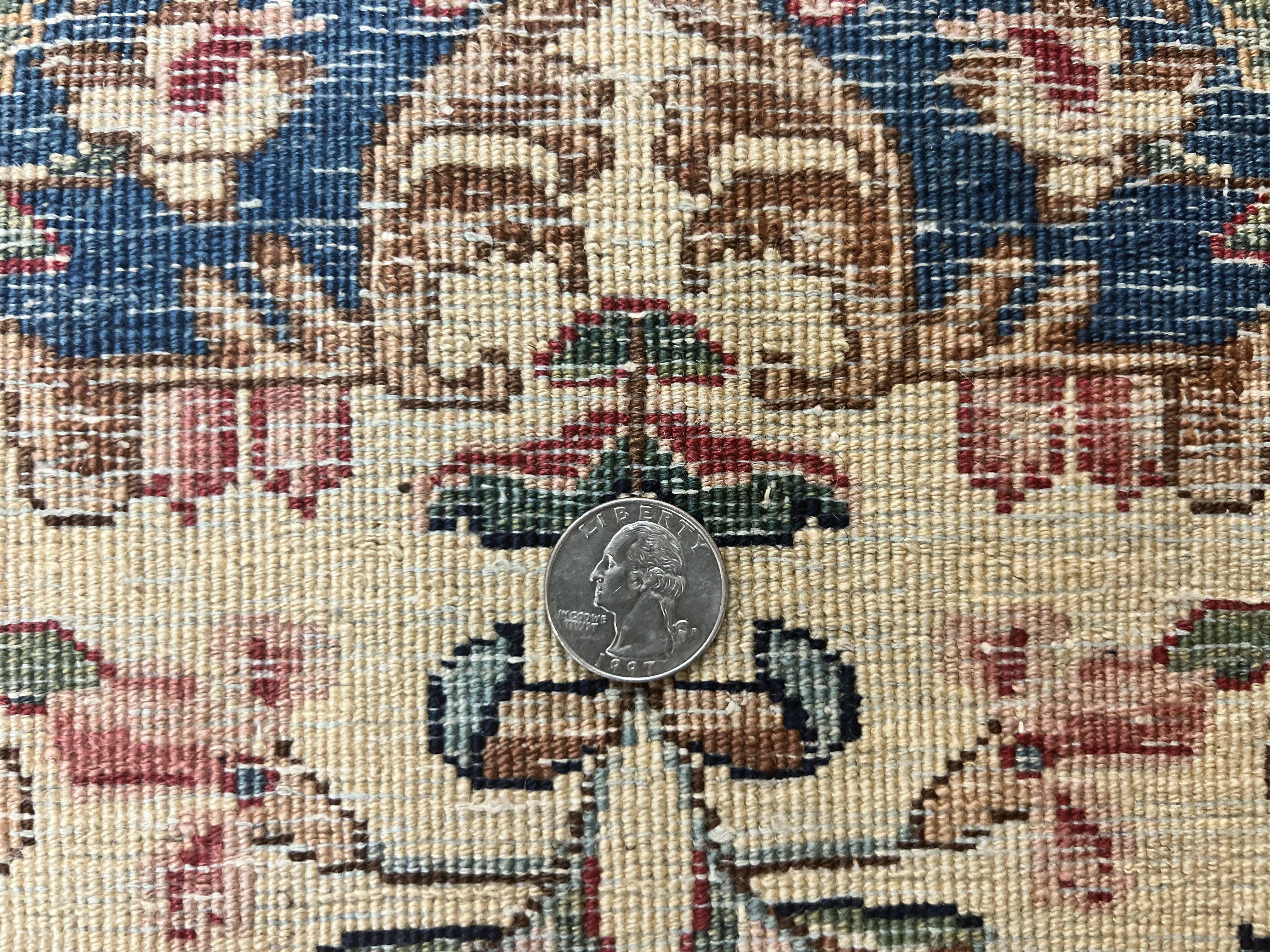 Antique Persian Kirman Rug 4x7, Cream and Navy Blue, Hand Knotted Wool Floral Carpet - Image 10