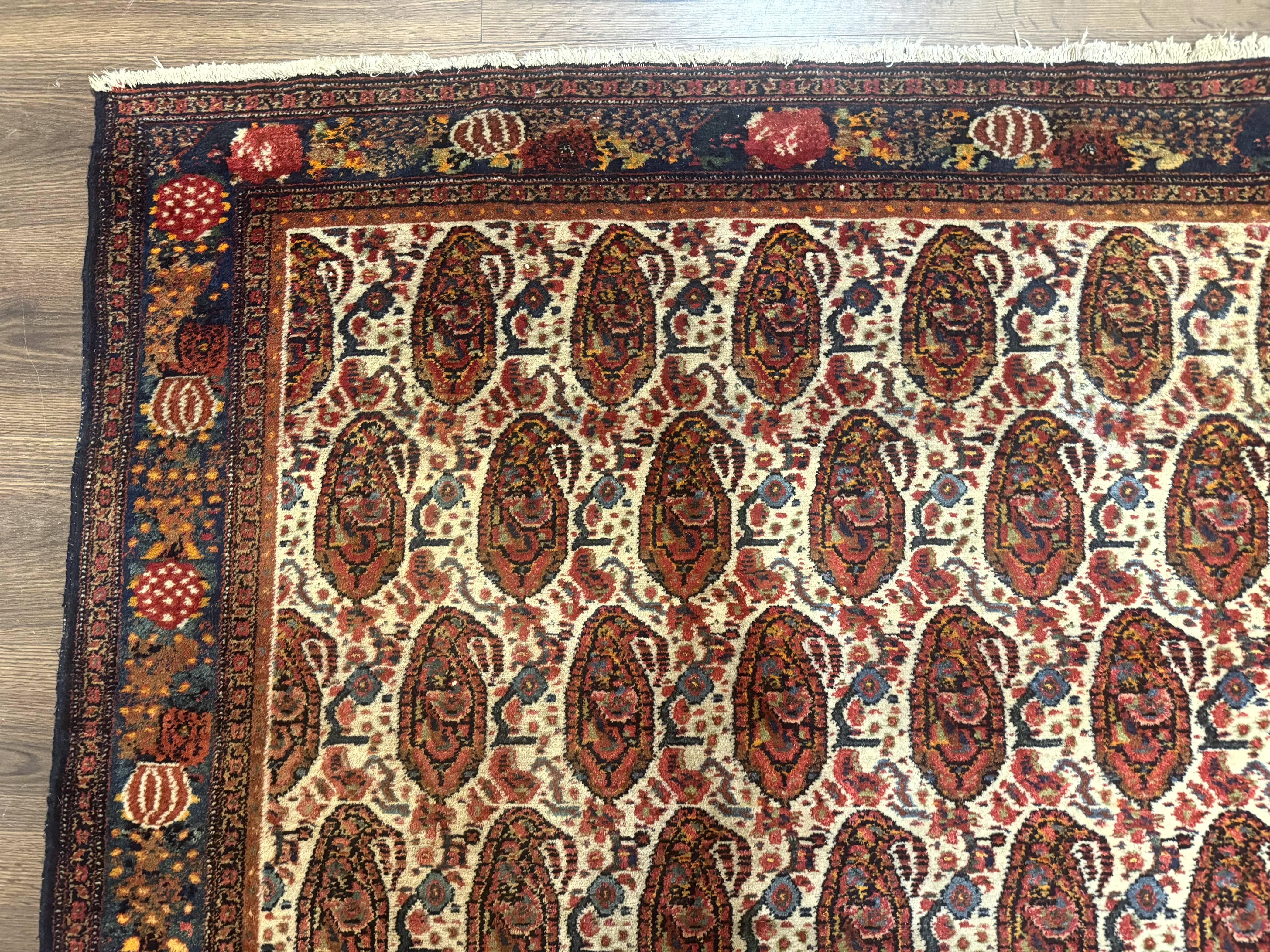 Antique Persian Kurdish Senneh Rug 4.6 x 6.5, Repeated Paisely Boteh Design, Handmade - Image 6