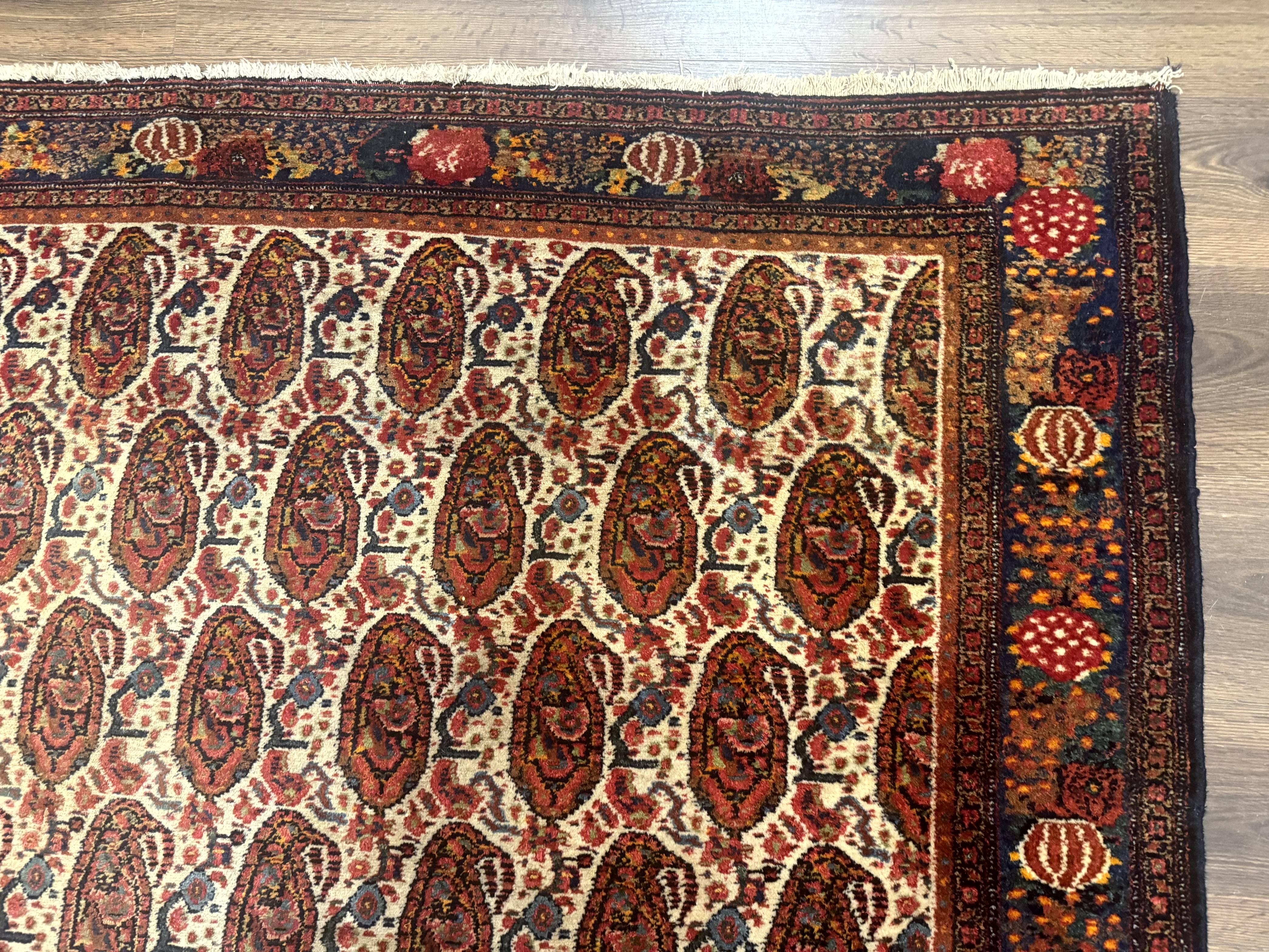 Antique Persian Kurdish Senneh Rug 4.6 x 6.5, Repeated Paisely Boteh Design, Handmade - Image 7