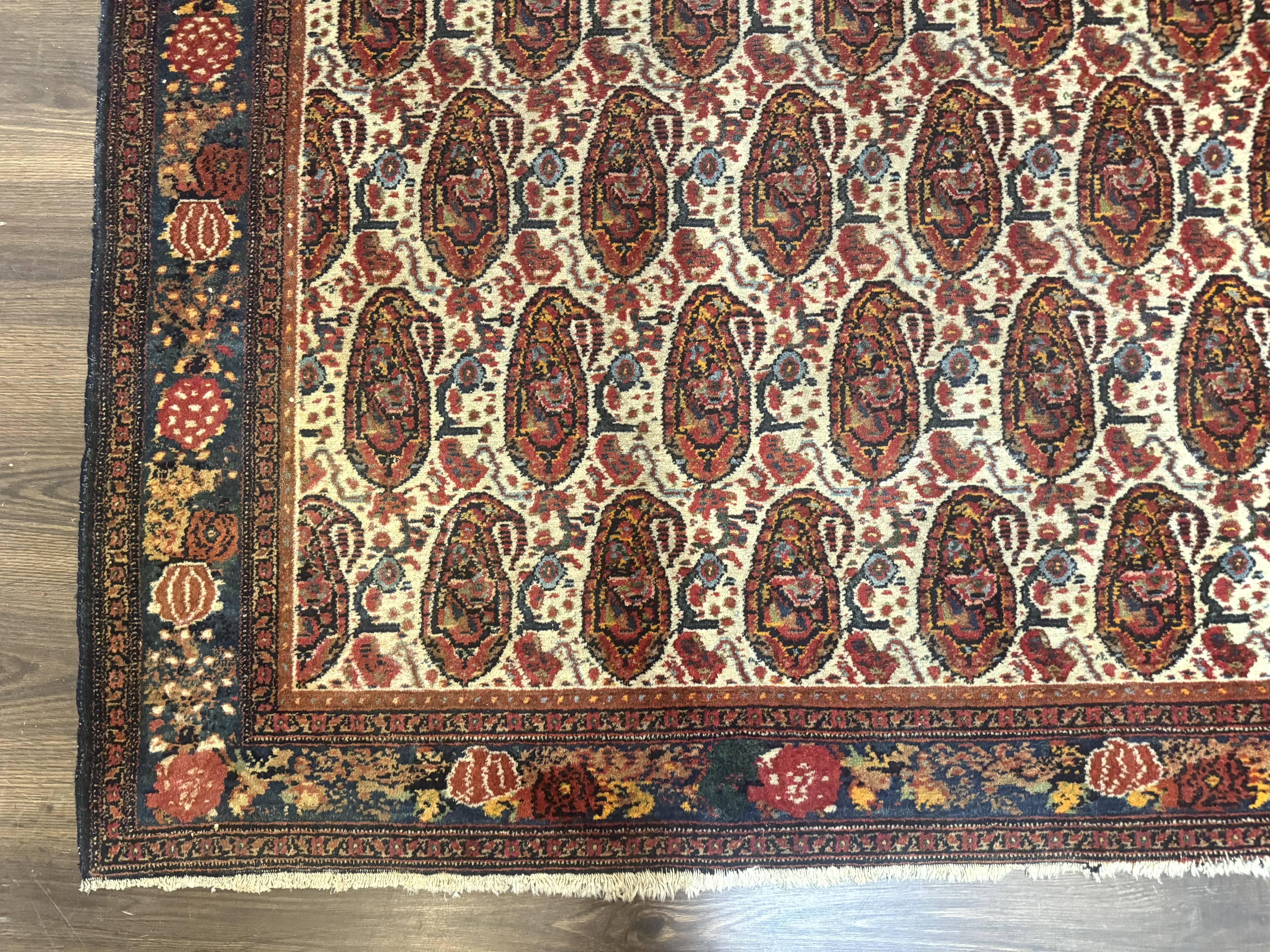 Antique Persian Kurdish Senneh Rug 4.6 x 6.5, Repeated Paisely Boteh Design, Handmade - Image 8