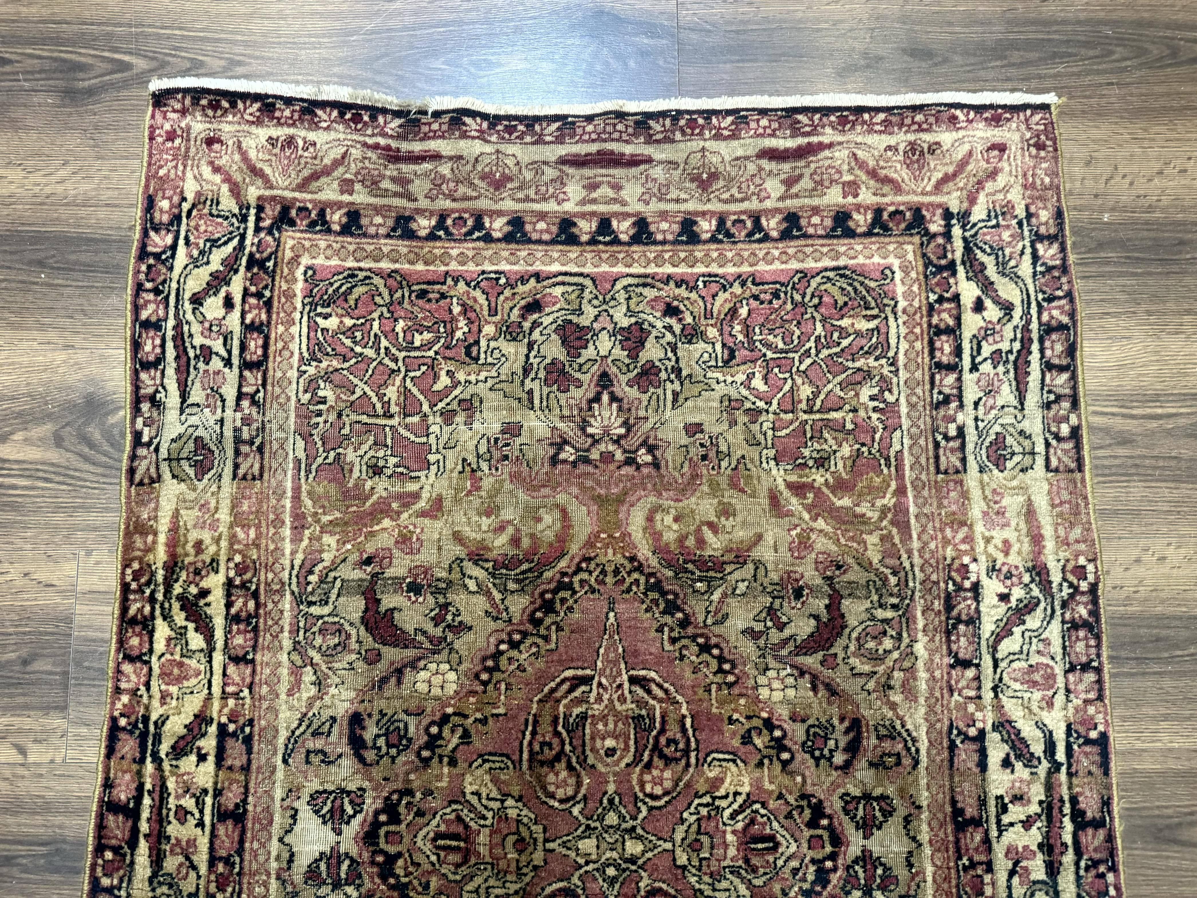 Antique Persian Lavar Rug 3x5, Persian Kerman Rug, Traditional Persian Carpet - Image 3
