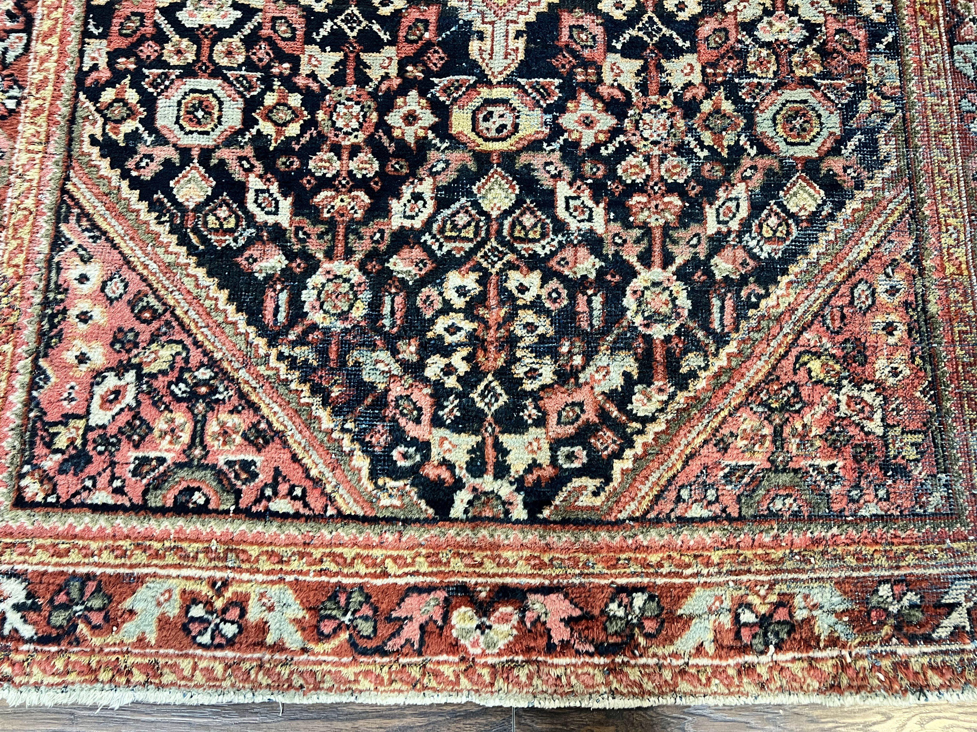 Antique Persian Mahal Rug 4x7, Wool Hand Knotted Tribal Geometric Carpet - Image 5