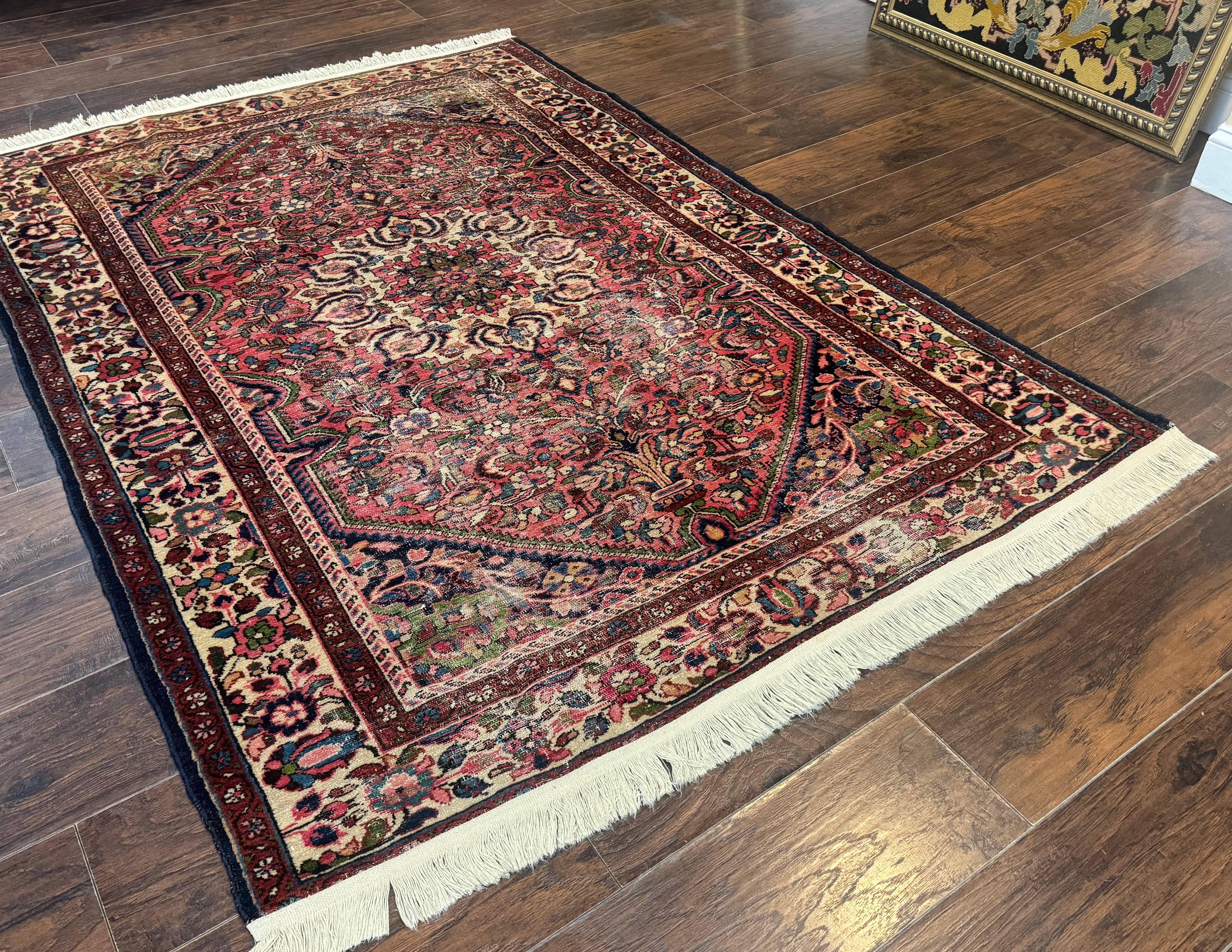 Antique Persian Malayer Rug 4'7" x 6'6" – 1920s Tribal Red Wool Carpet - Image 2